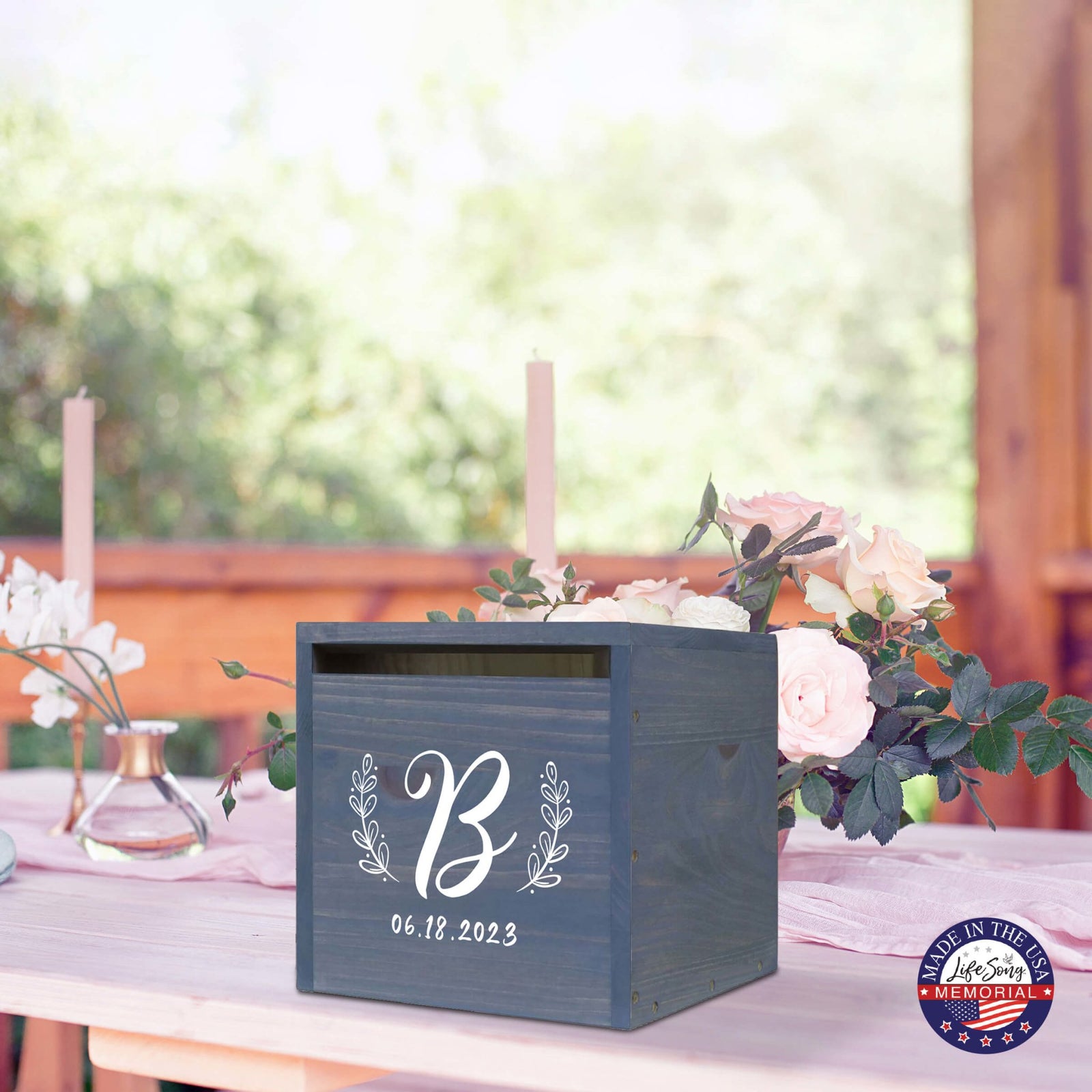 Elegant and Durable Pine Wood Wedding Card Box (Family Name Initial 2) - LifeSong Milestones