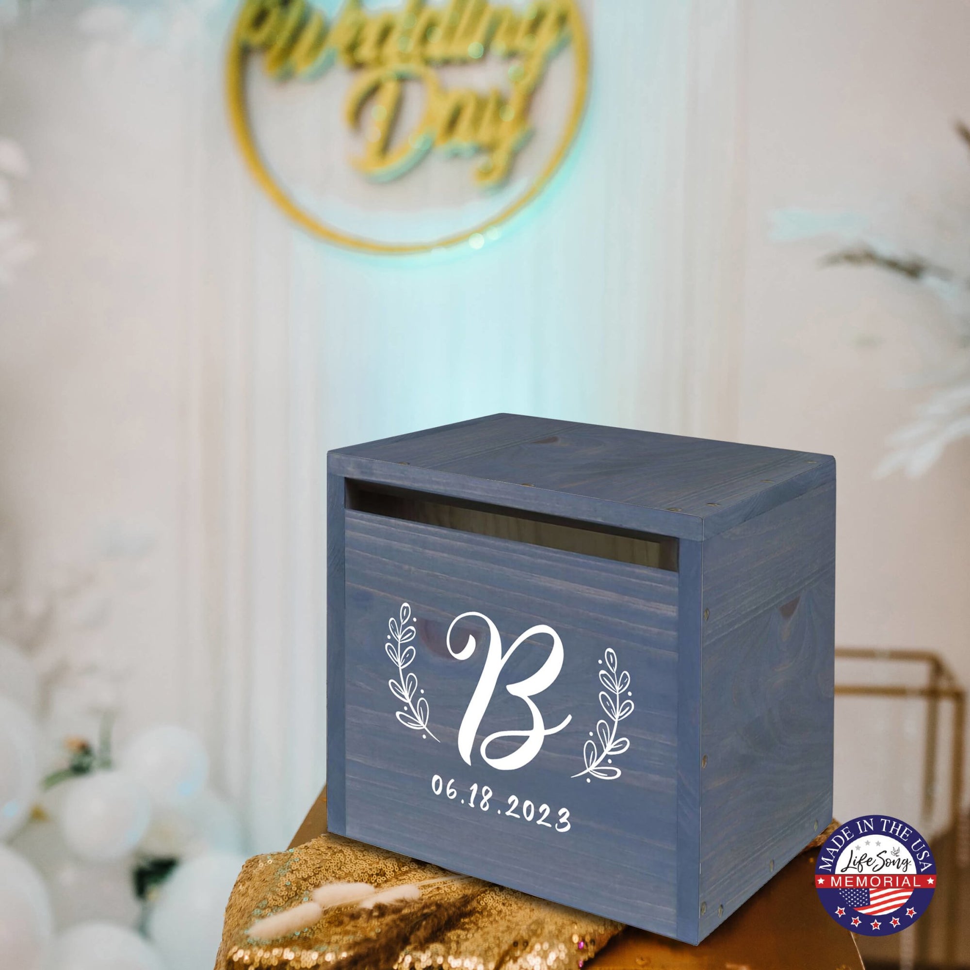 Elegant and Durable Pine Wood Wedding Card Box (Family Name Initial 2) - LifeSong Milestones