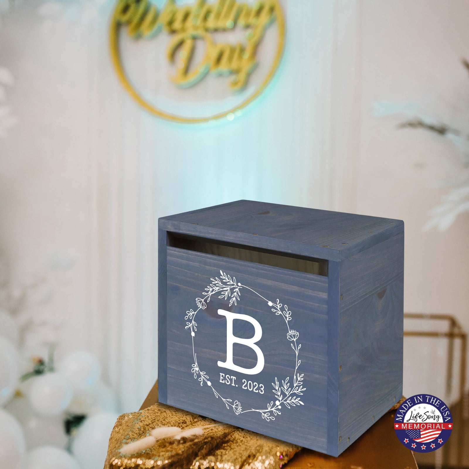 Elegant and Durable Pine Wood Wedding Card Box (Family Name Initial) - LifeSong Milestones