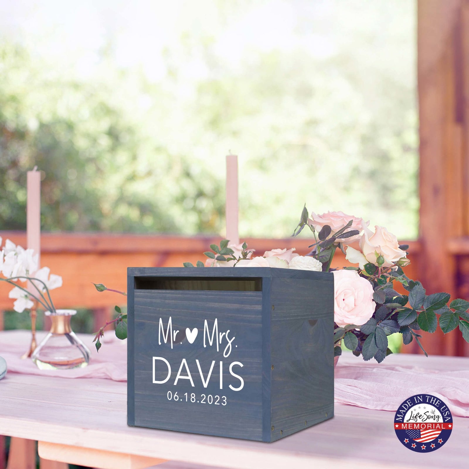 Elegant and Durable Pine Wood Wedding Card Box (Mr & Mrs) - LifeSong Milestones