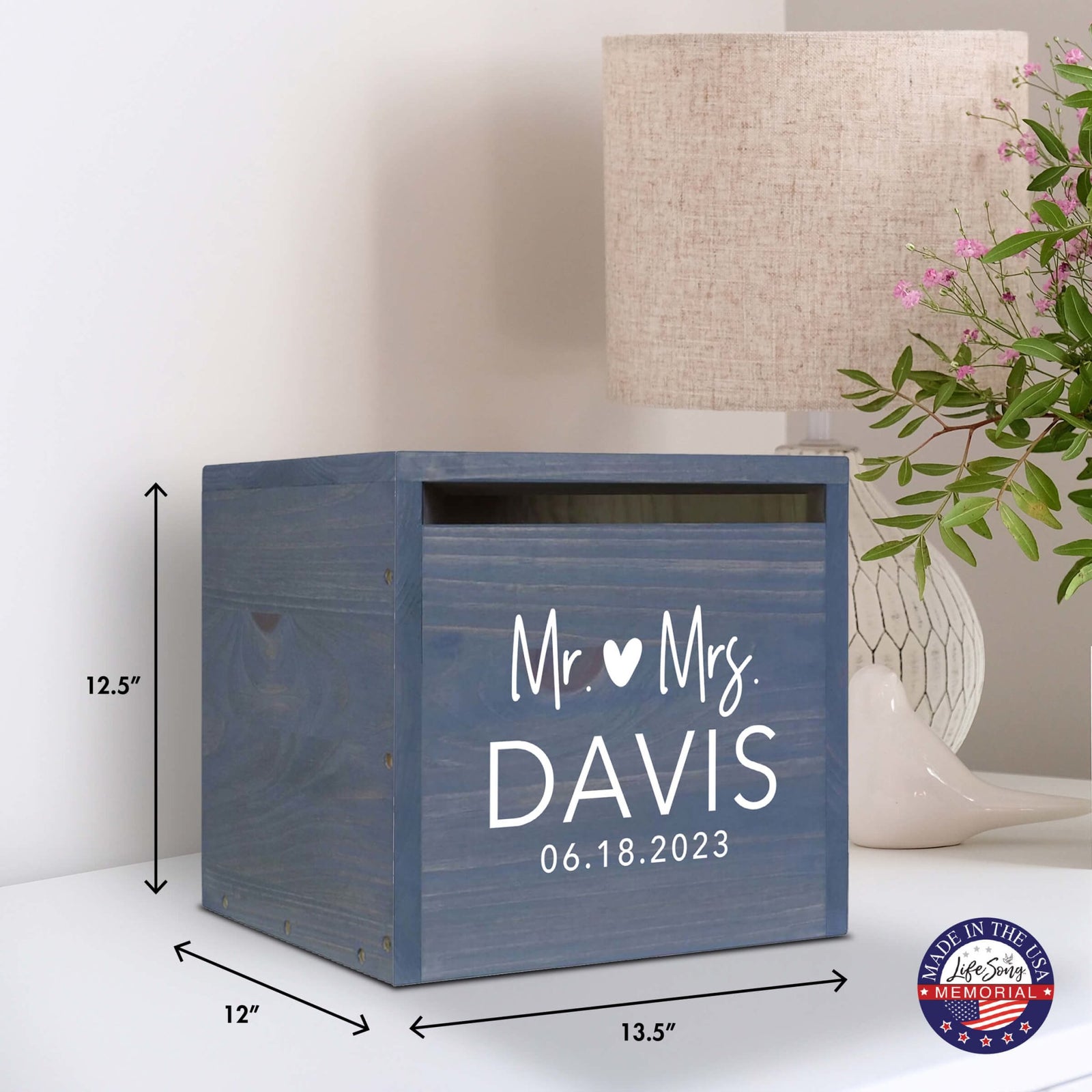 Elegant and Durable Pine Wood Wedding Card Box (Mr & Mrs) - LifeSong Milestones