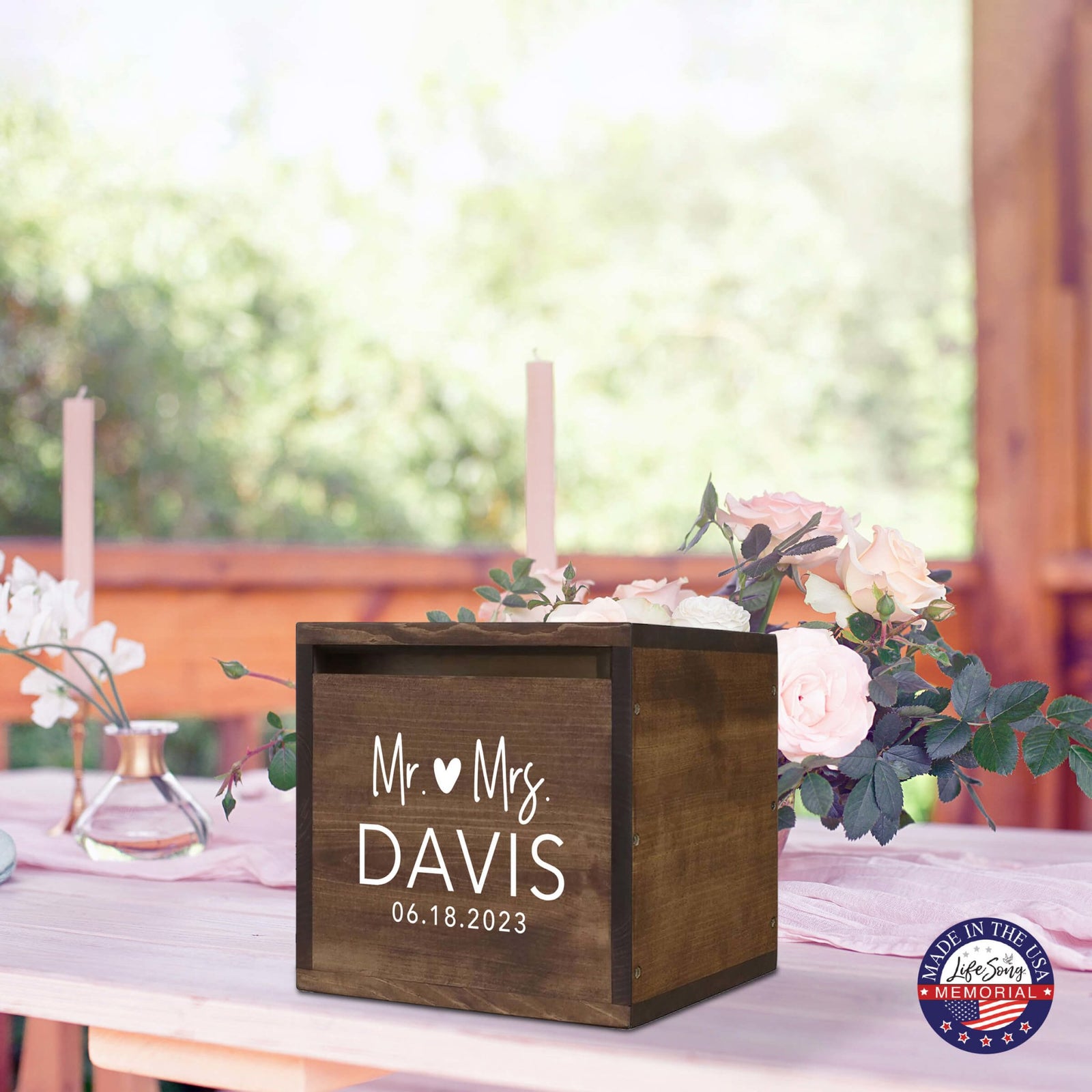 Elegant and Durable Pine Wood Wedding Card Box (Mr & Mrs) - LifeSong Milestones