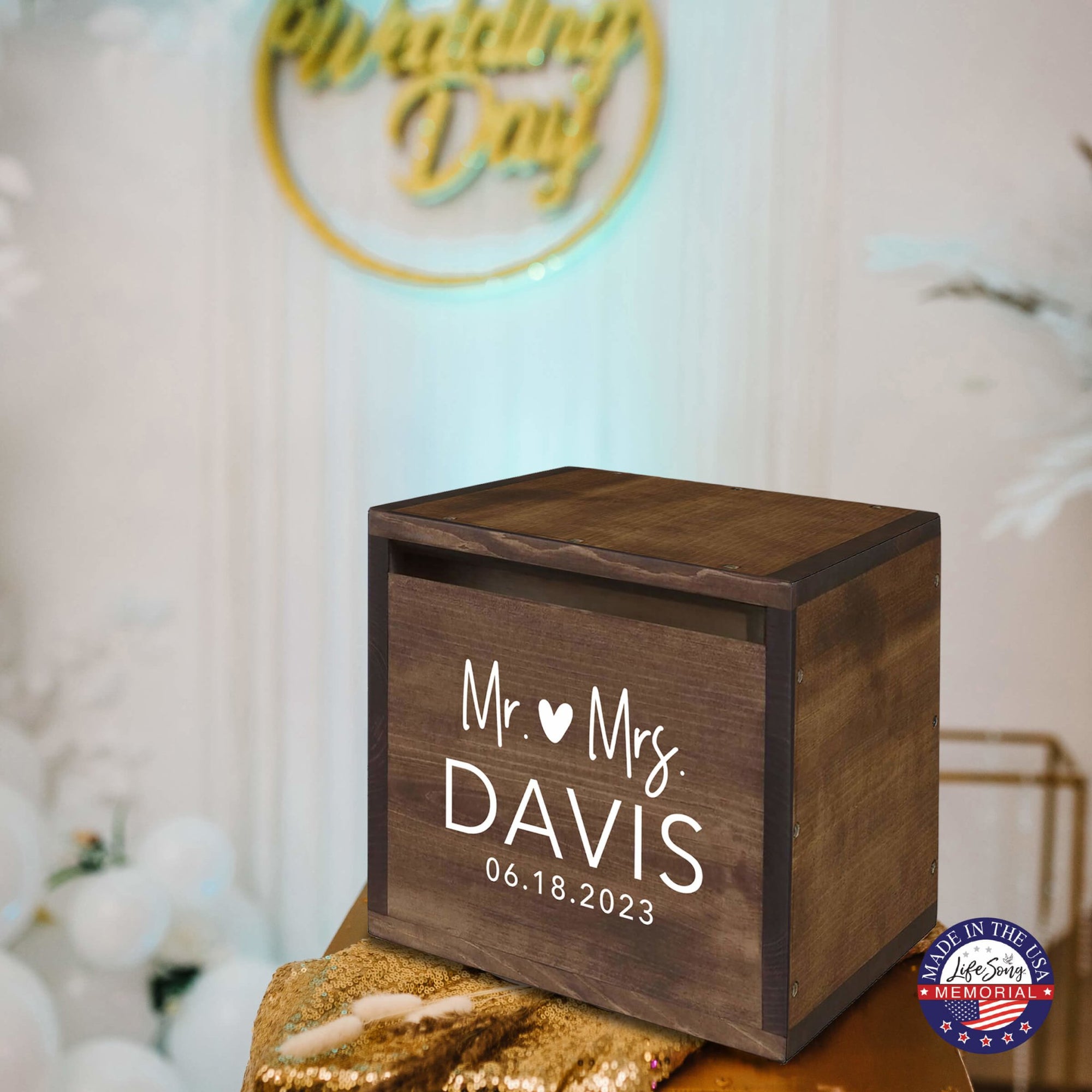Elegant and Durable Pine Wood Wedding Card Box (Mr & Mrs) - LifeSong Milestones