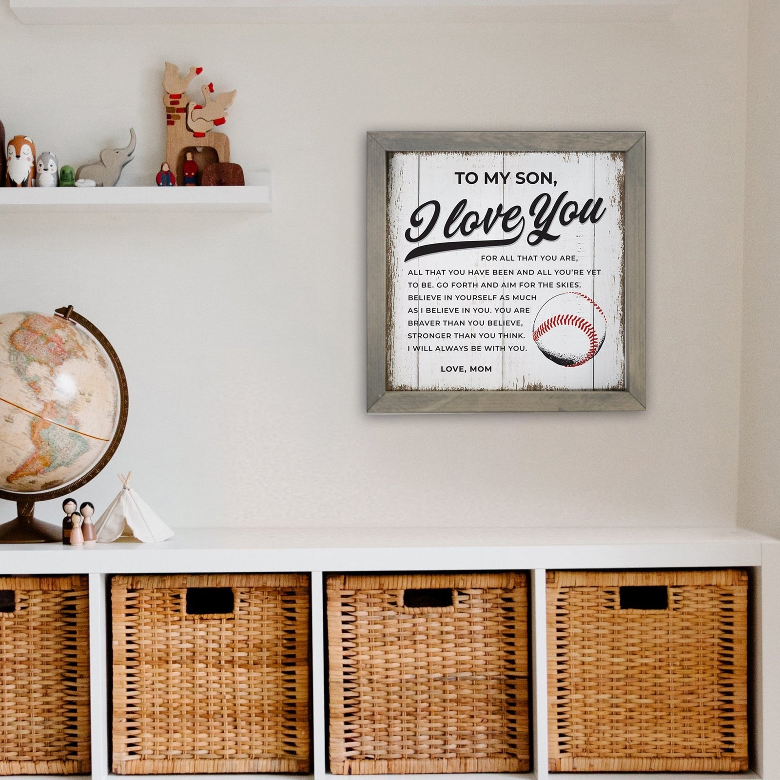 Elegant Baseball Framed Shadow Box Shelf Décor With Inspiring Bible Verses - I Love You (Ball) - LifeSong Milestones