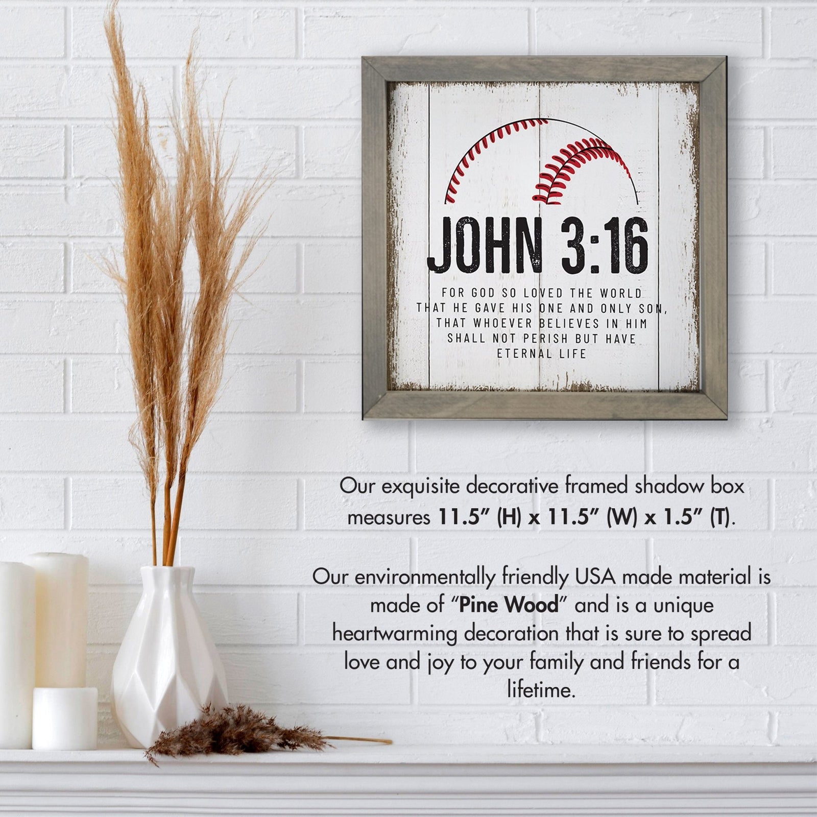 Elegant Baseball Framed Shadow Box Shelf Décor With Inspiring Bible Verses - John 3:16 - LifeSong Milestones