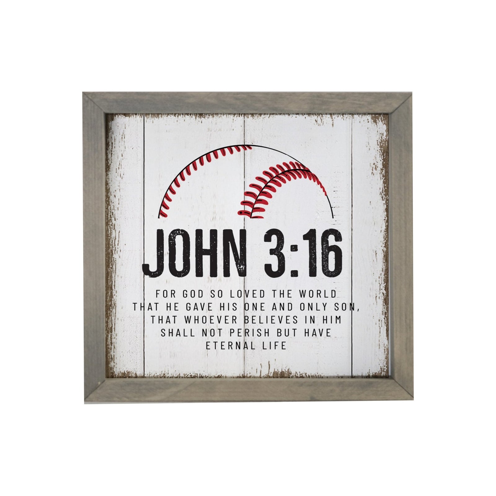 Elegant Baseball Framed Shadow Box Shelf Décor With Inspiring Bible Verses - John 3:16 - LifeSong Milestones