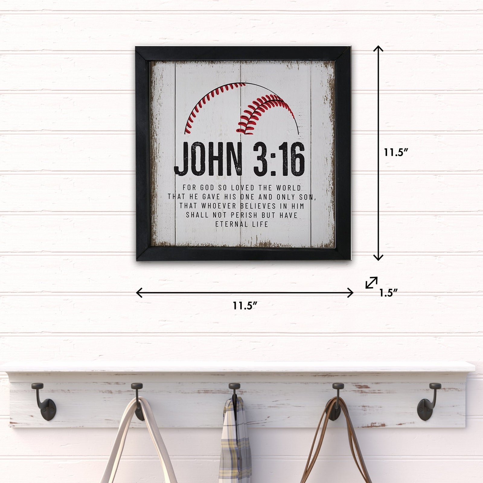 Elegant Baseball Framed Shadow Box Shelf Décor With Inspiring Bible Verses - John 3:16 - LifeSong Milestones
