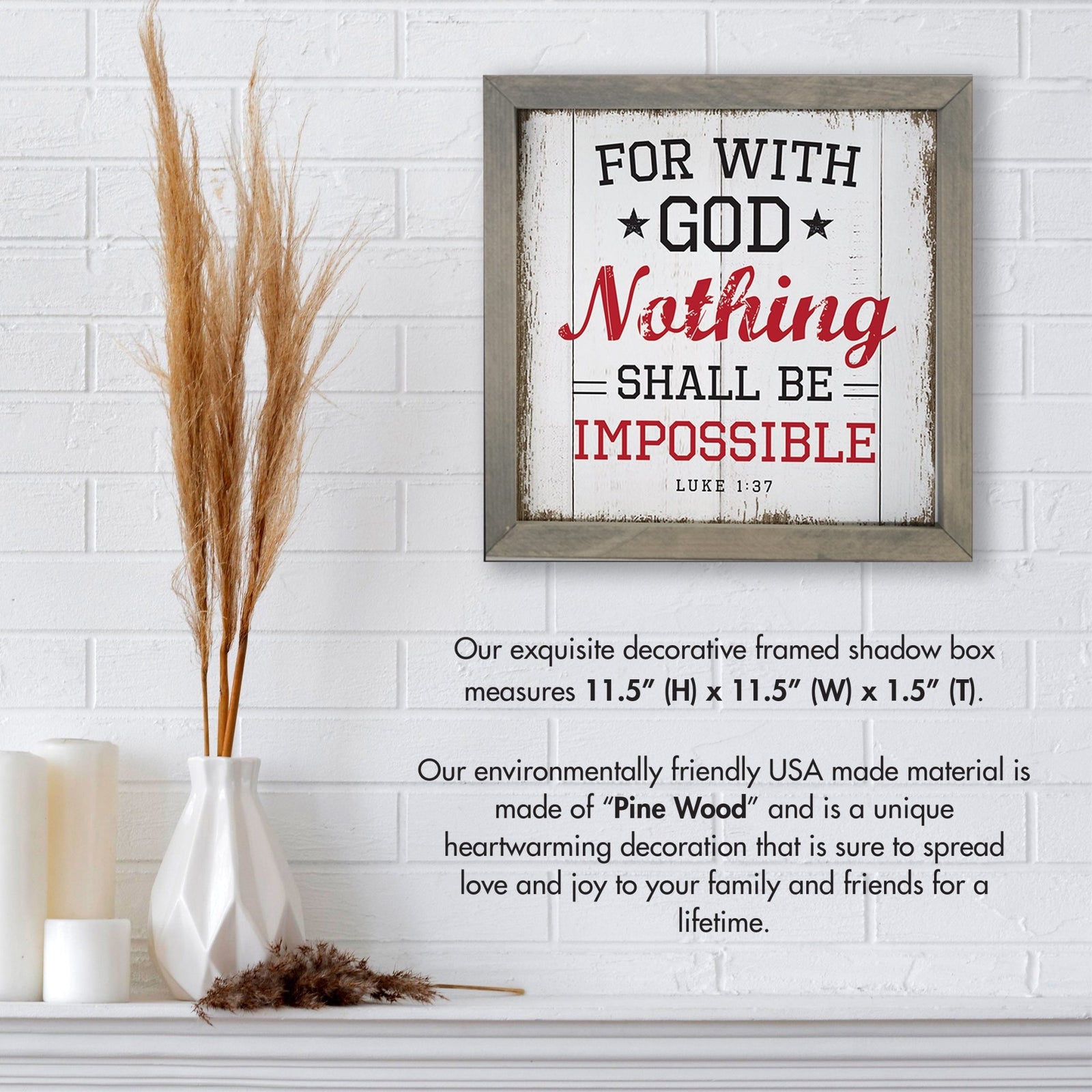 Elegant Baseball Framed Shadow Box Shelf Décor With Inspiring Bible Verses - Nothing Shall Be Impossible - LifeSong Milestones