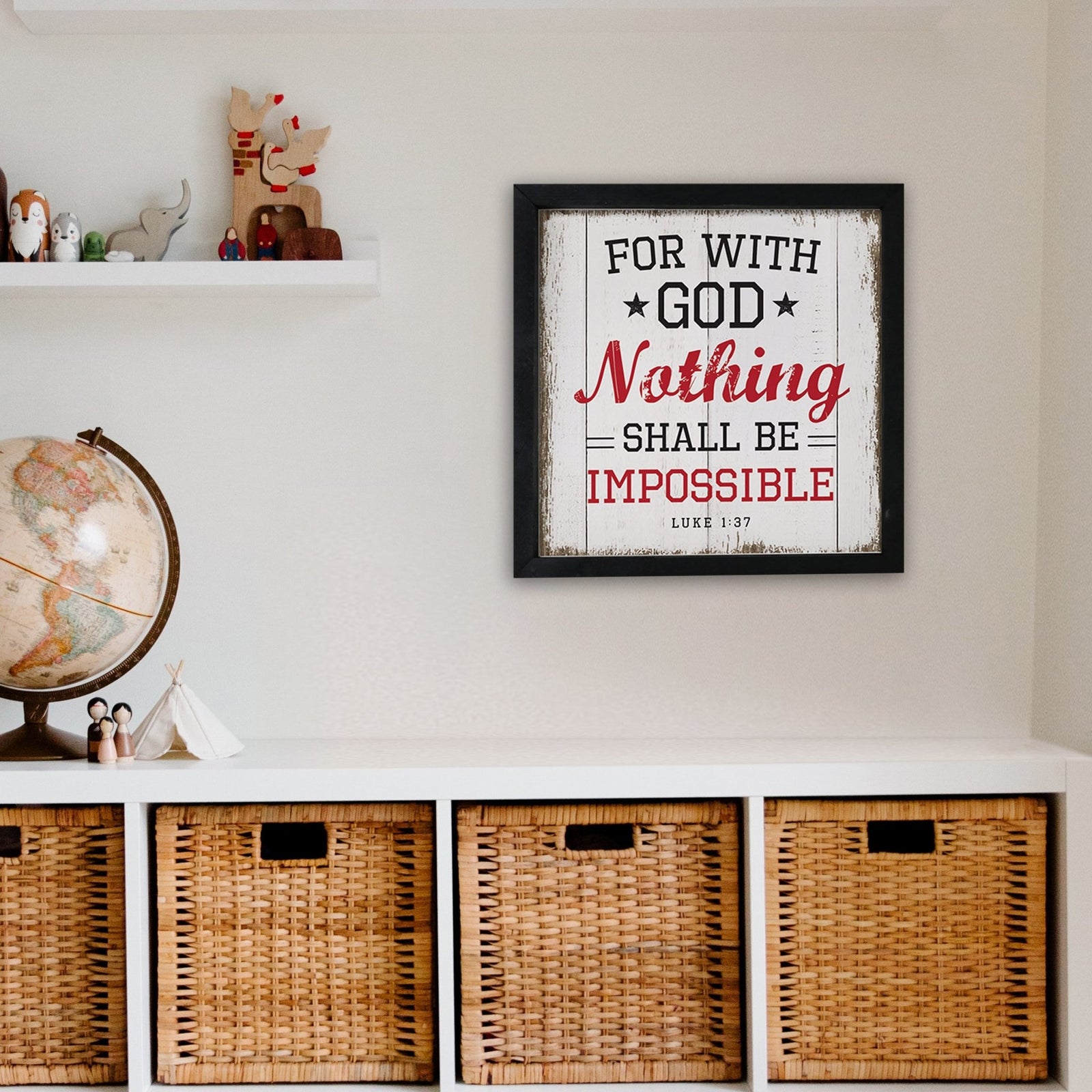 Elegant Baseball Framed Shadow Box Shelf Décor With Inspiring Bible Verses - Nothing Shall Be Impossible - LifeSong Milestones
