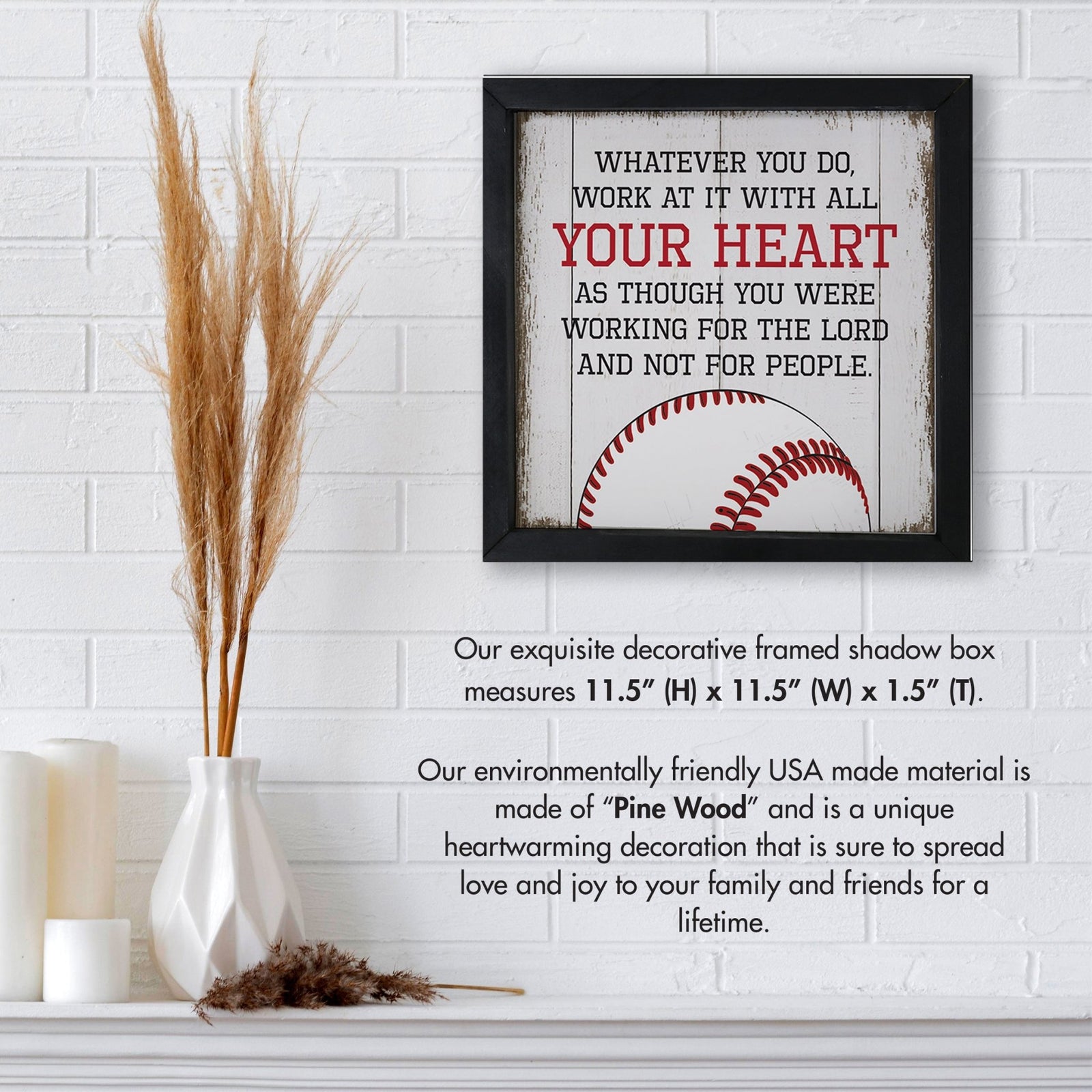 Elegant Baseball Framed Shadow Box Shelf Décor With Inspiring Bible Verses - Your Heart - LifeSong Milestones