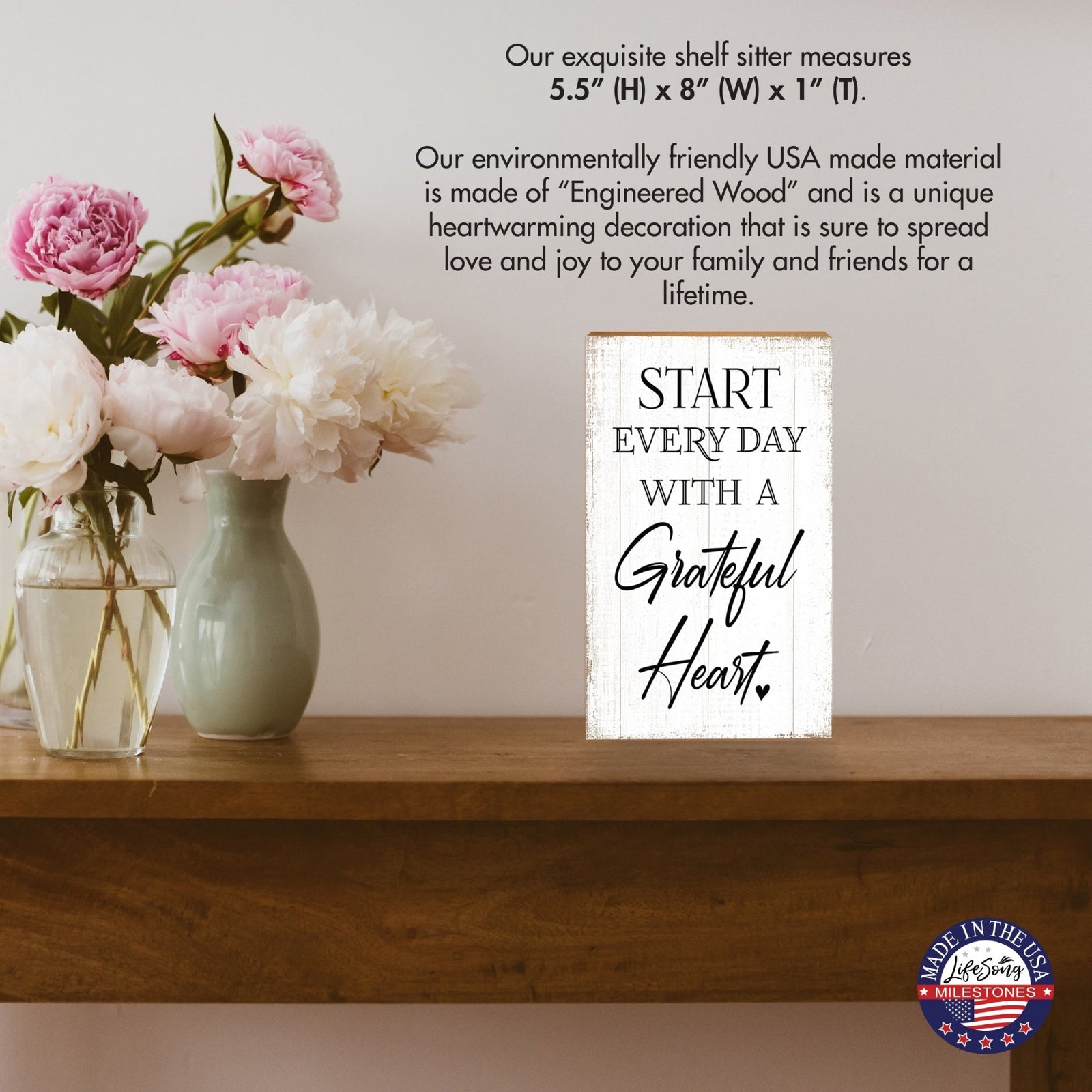 Elegant Motivational Wood Desk & Shelf Décor Gift Ideas - Start Every Day With A Grateful Heart