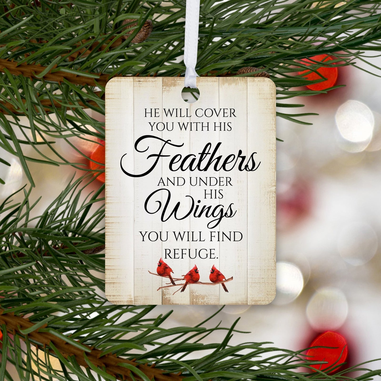Elegant Vertical Cardinal Wooden Ornament With Everyday Verses Gift Ideas - He Will Cover - LifeSong Milestones