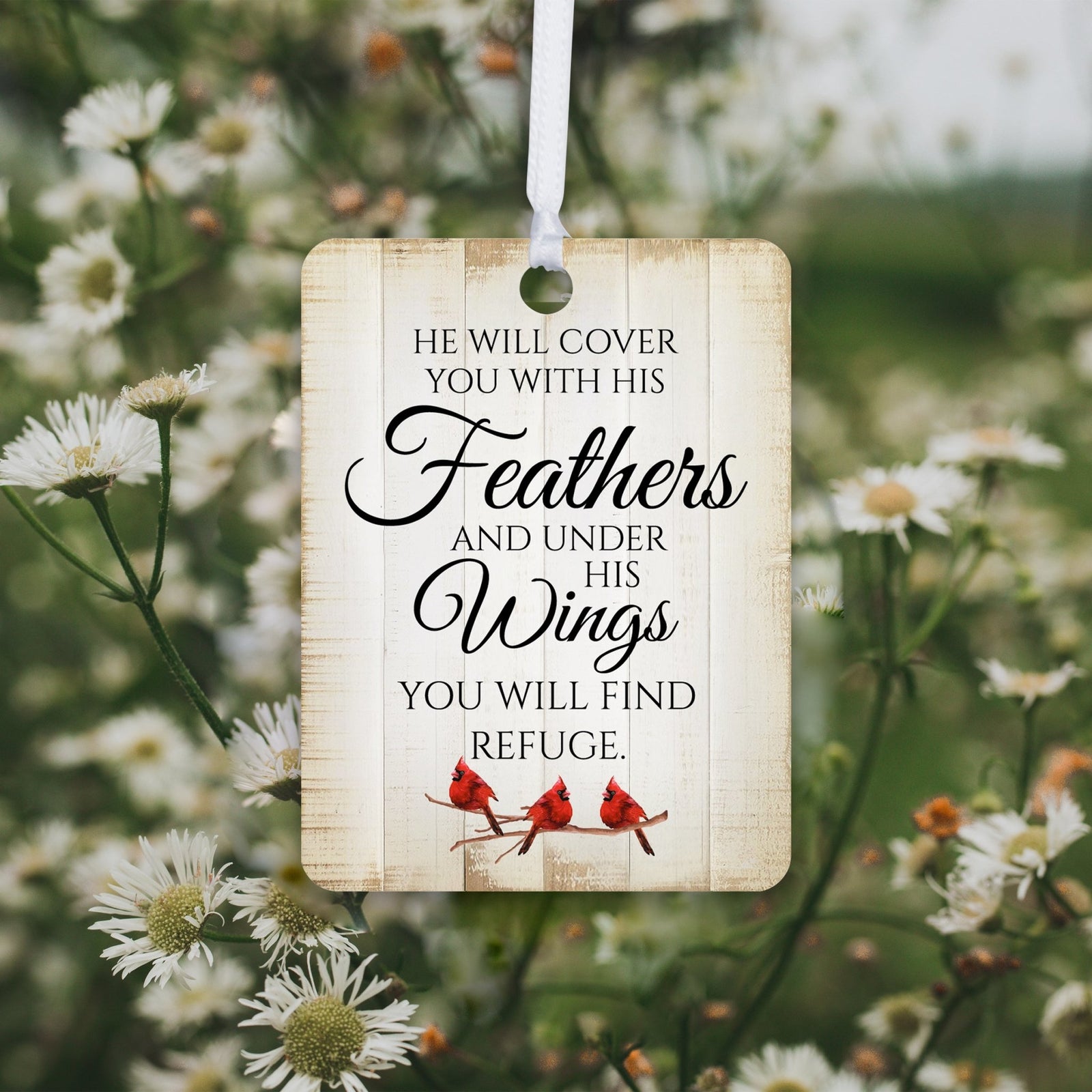 Elegant Vertical Cardinal Wooden Ornament With Everyday Verses Gift Ideas - He Will Cover - LifeSong Milestones