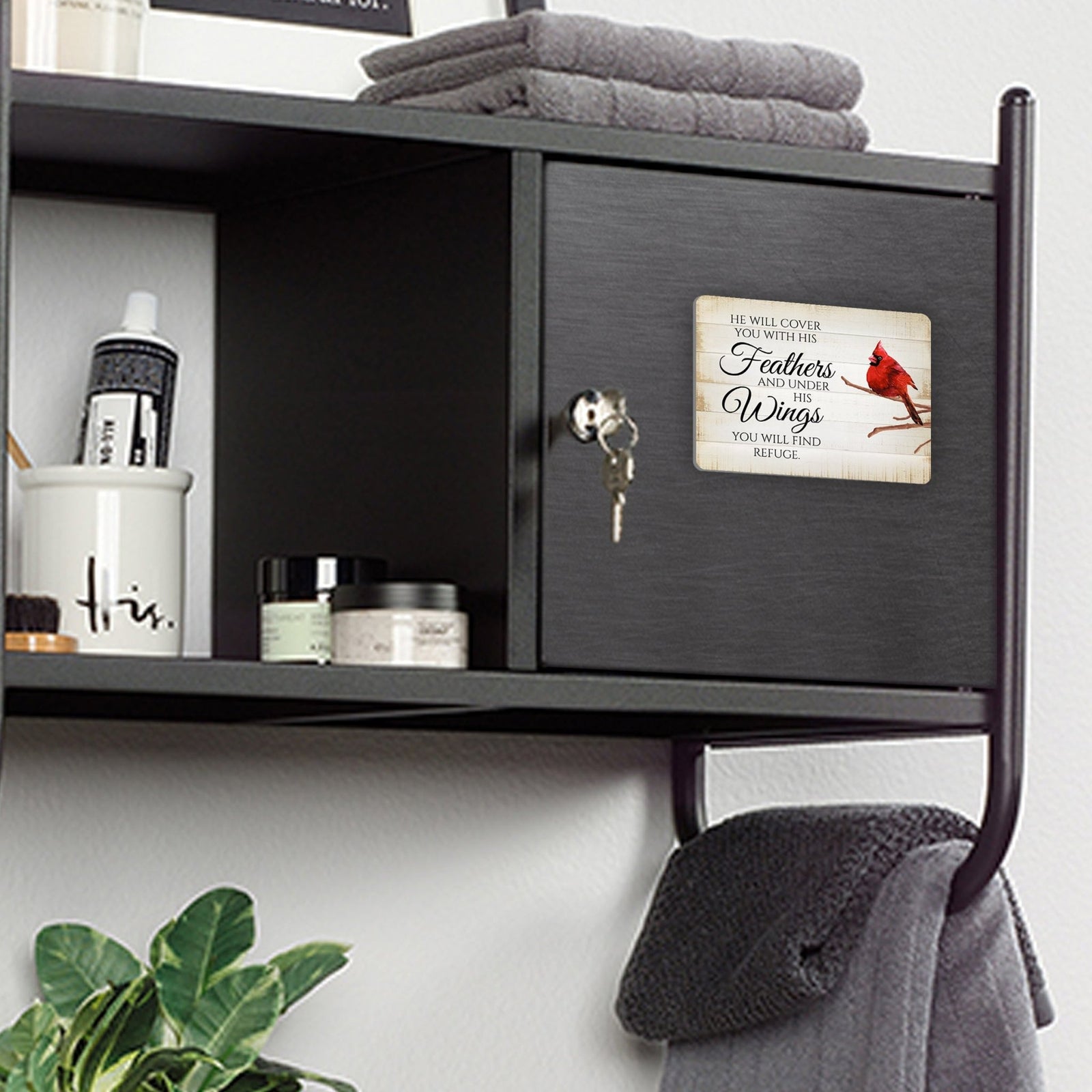 Elegant Vintage-Inspired Cardinal Wooden Magnet Printed With Everyday Inspirational Verses Gift Ideas - He Will Cover - LifeSong Milestones