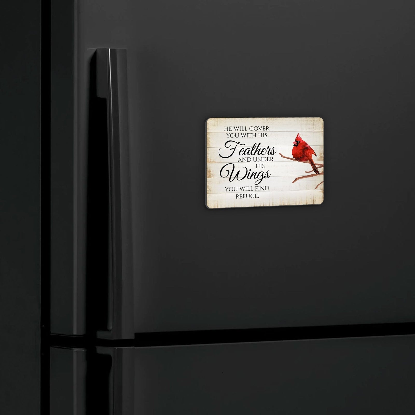 Elegant Vintage-Inspired Cardinal Wooden Magnet Printed With Everyday Inspirational Verses Gift Ideas - He Will Cover - LifeSong Milestones