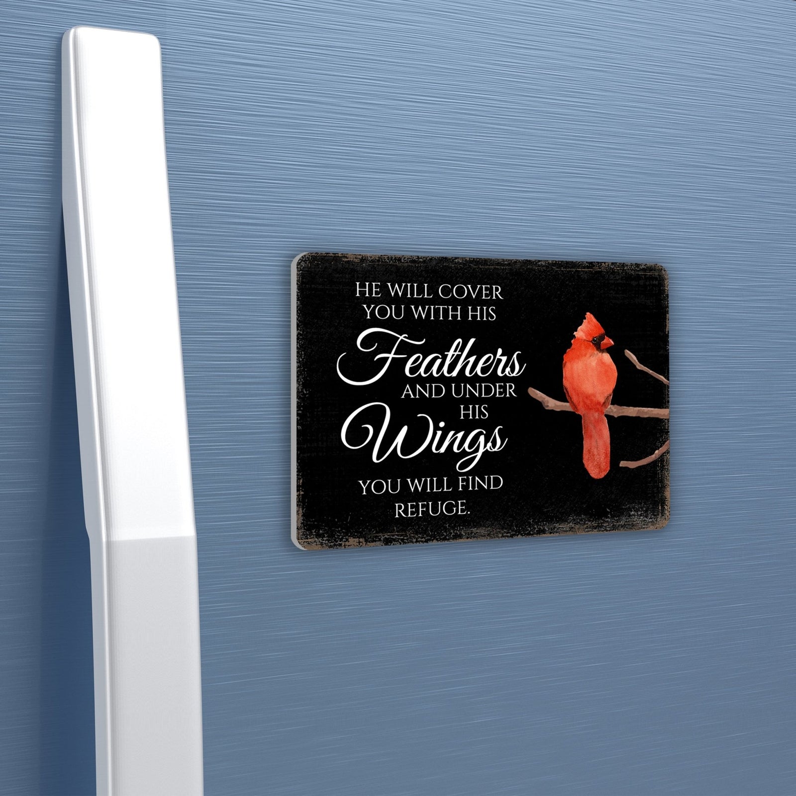 Elegant Vintage-Inspired Cardinal Wooden Magnet Printed With Everyday Inspirational Verses Gift Ideas - He Will Cover - LifeSong Milestones