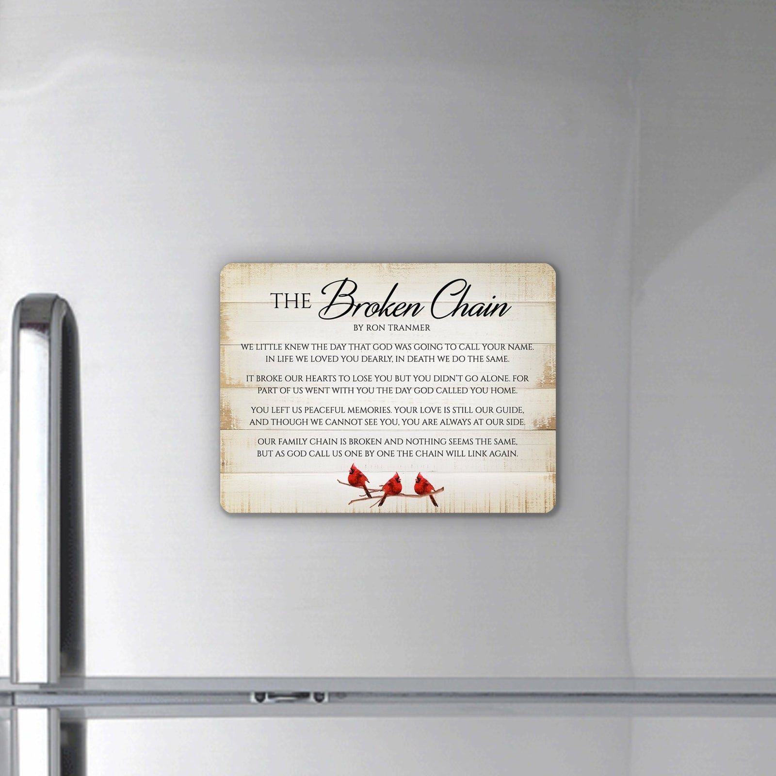 Elegant Vintage-Inspired Cardinal Wooden Magnet Printed With Everyday Inspirational Verses Gift Ideas - The Broken Chain - LifeSong Milestones