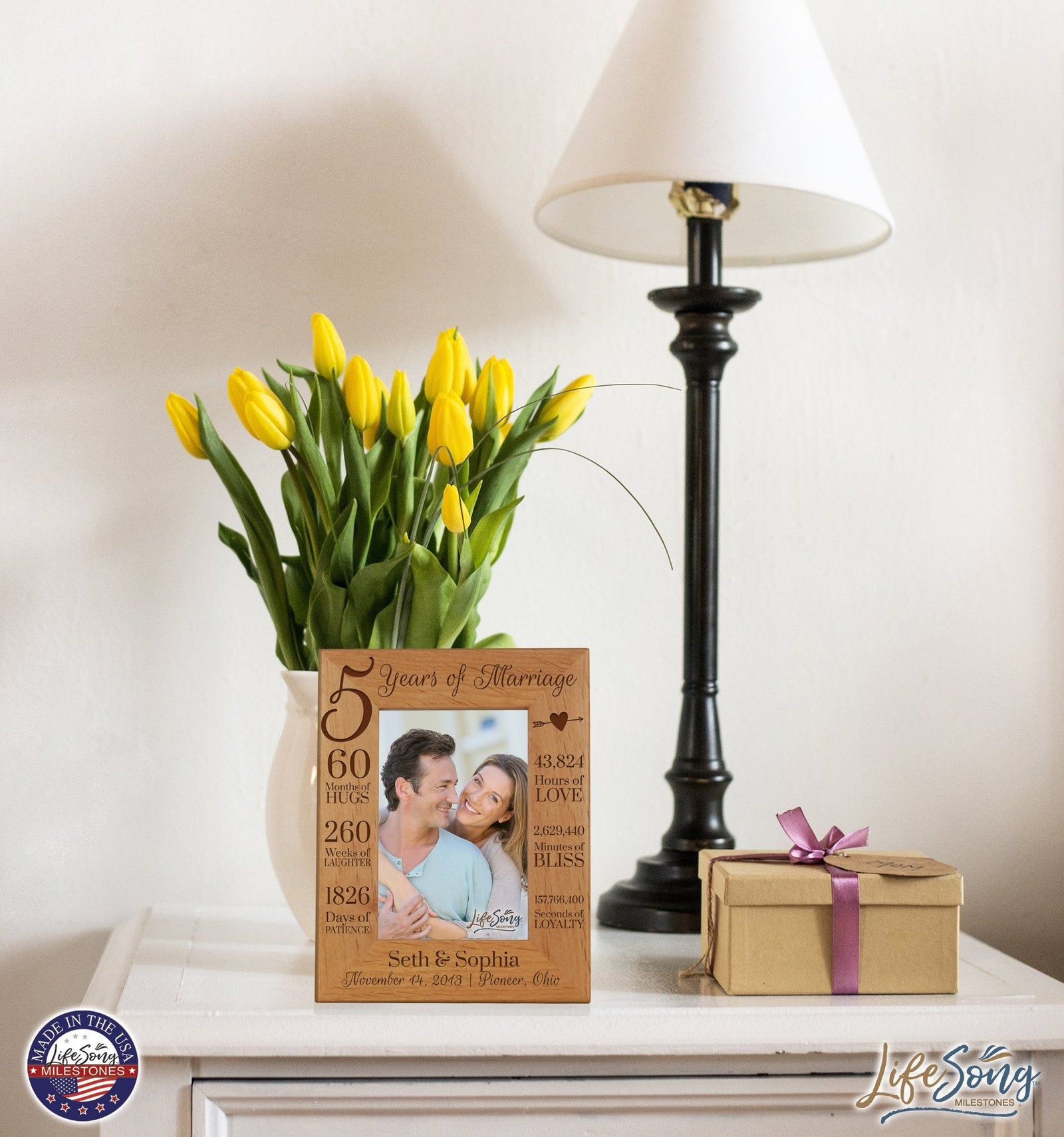 Lifesong Milestones Personalized Engraved 5th Anniversary Photo Frame Gift for Couples