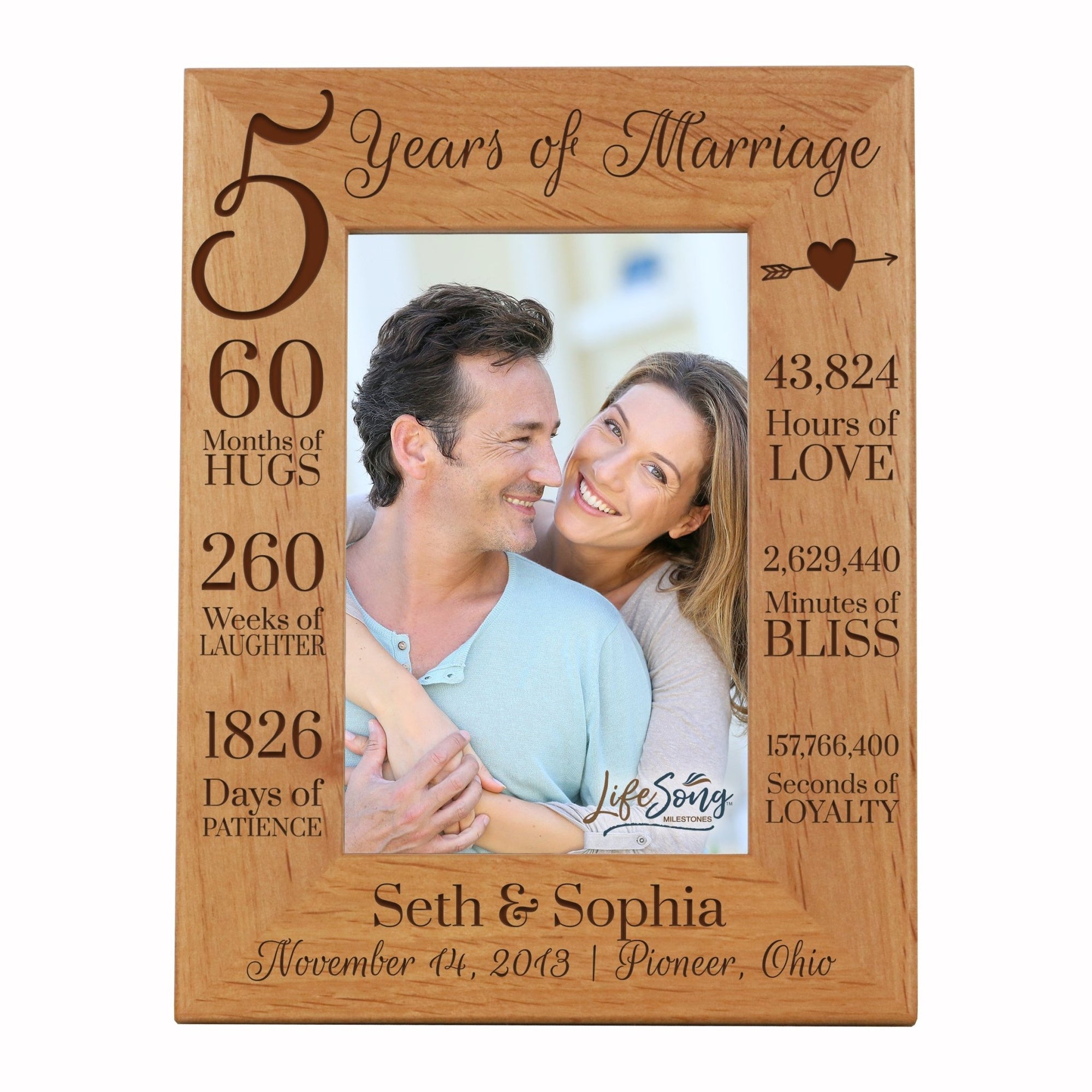 Lifesong Milestones Personalized Engraved 5th Anniversary Photo Frame Gift for Couples