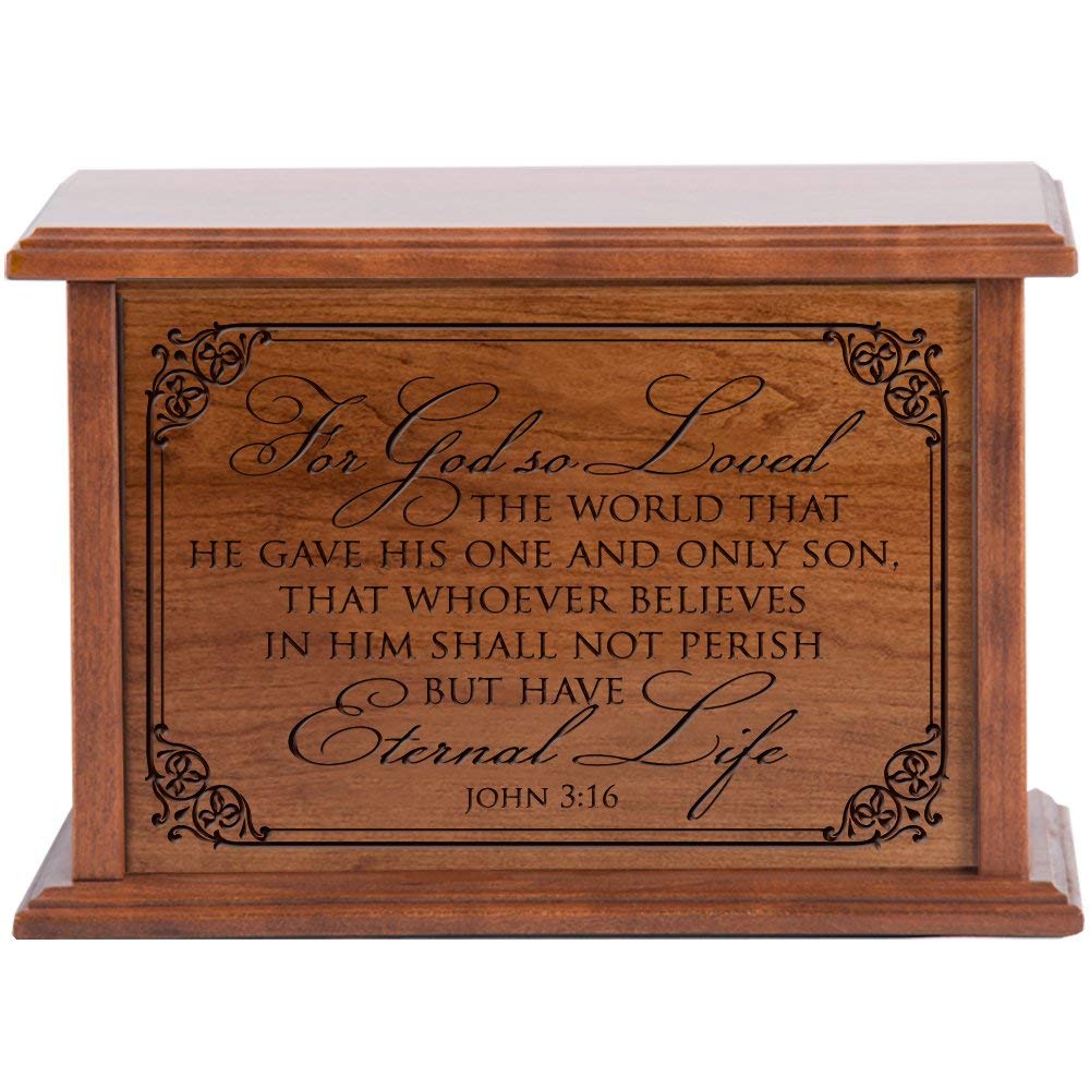 Engraved Cherry Wood Cremation Urn John 3:16 10.5x7 - LifeSong Milestones