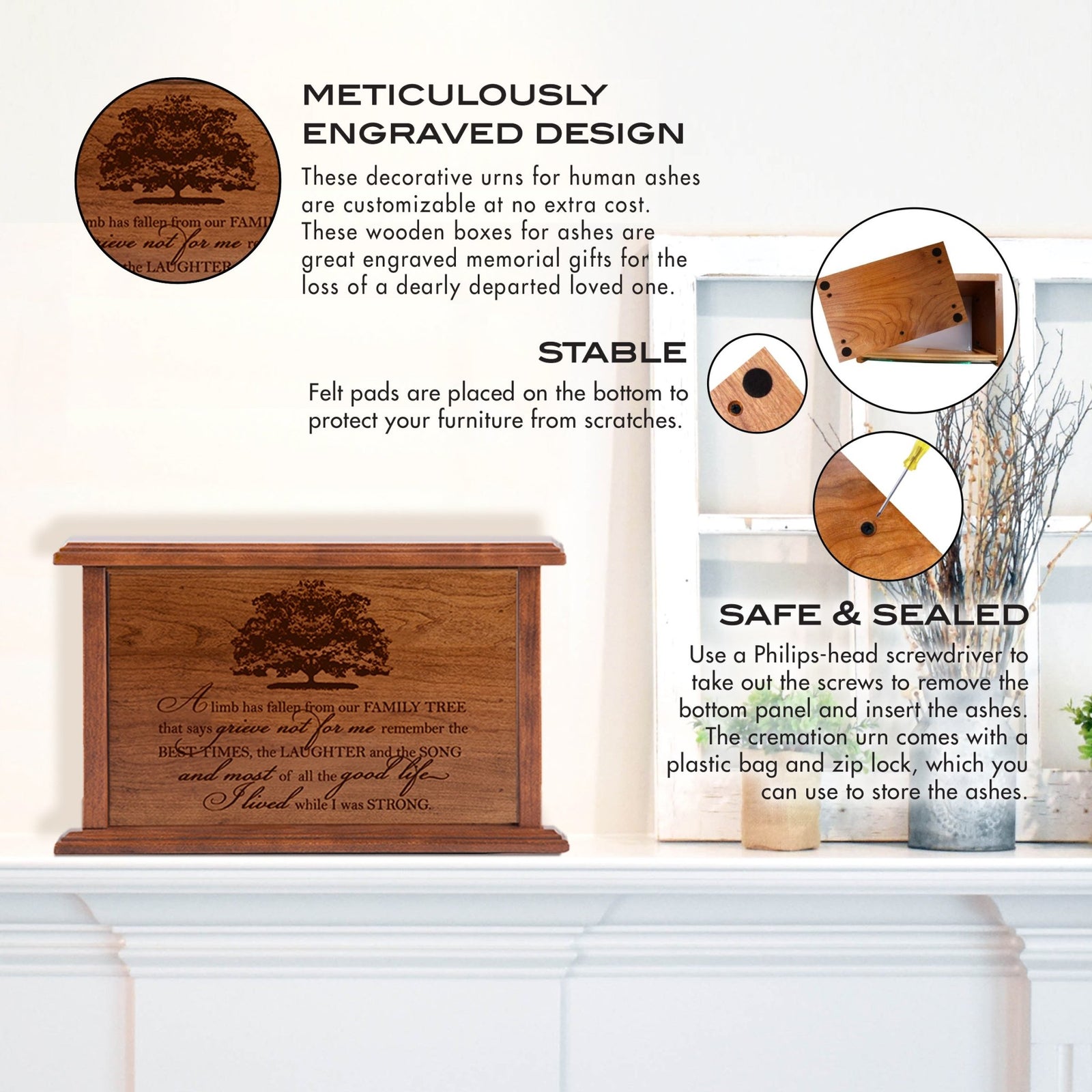 Engraved Cremation Urn for Human Ashes