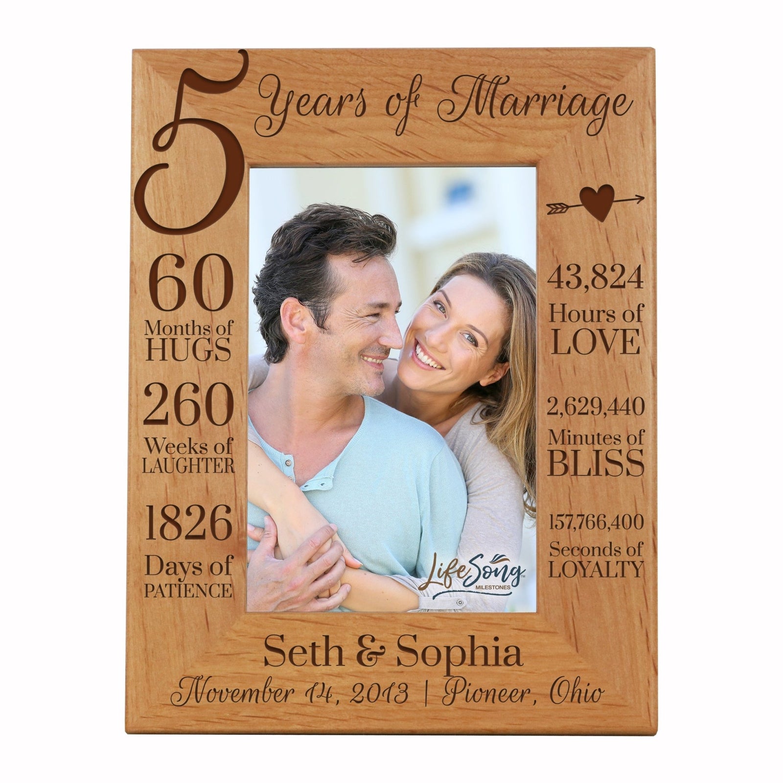 Lifesong Milestones Personalized Engraved 5th Wedding Anniversary Photo Frame Wall Decor Gift for Couples
