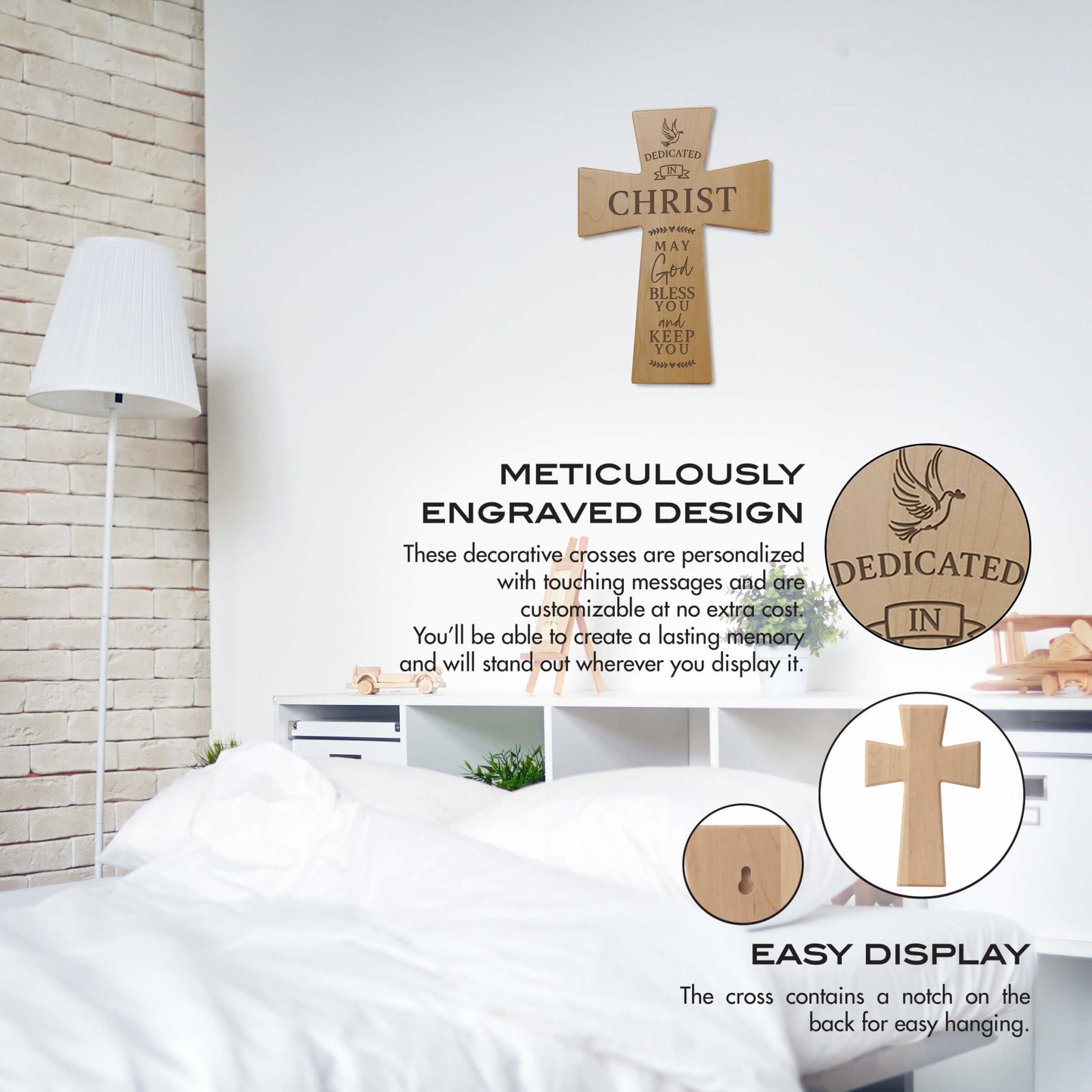 Engraved Wooden Dedication Crosses - Dedicated In Christ - LifeSong Milestones