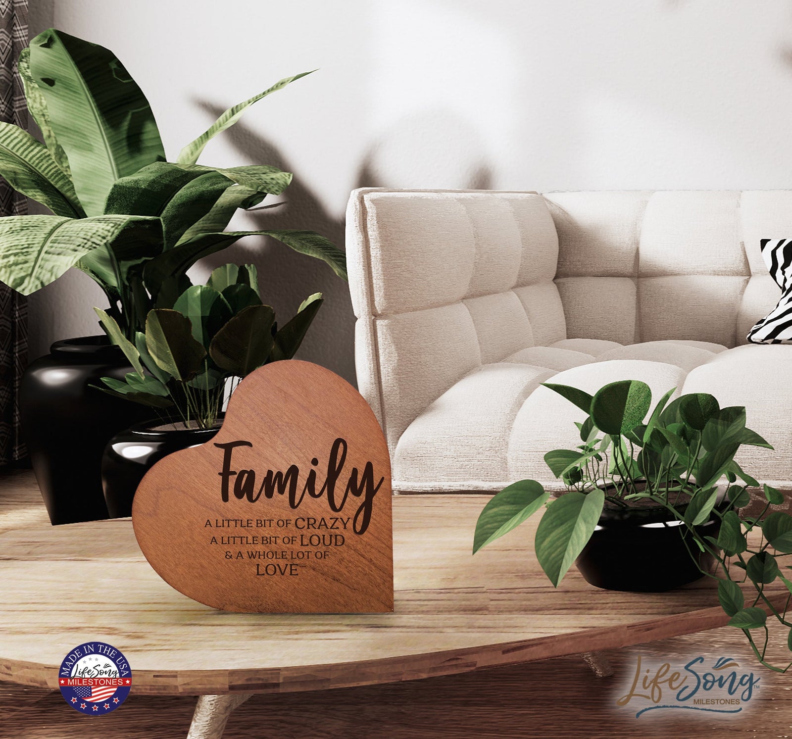 Engraved Wooden Heart Block 5” x 5.25” x 0.75”- Family - LifeSong Milestones