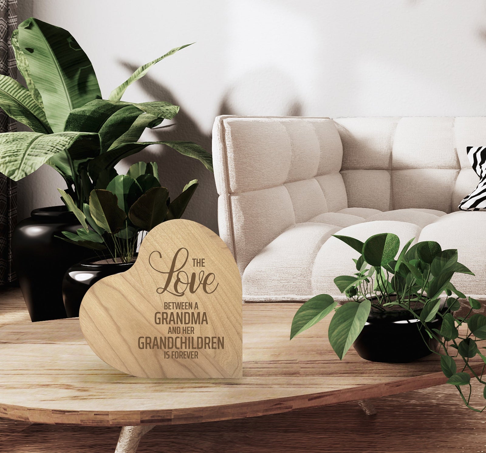 Engraved Wooden Heart Block 5” x 5.25” x 0.75”- The Love Between - LifeSong Milestones