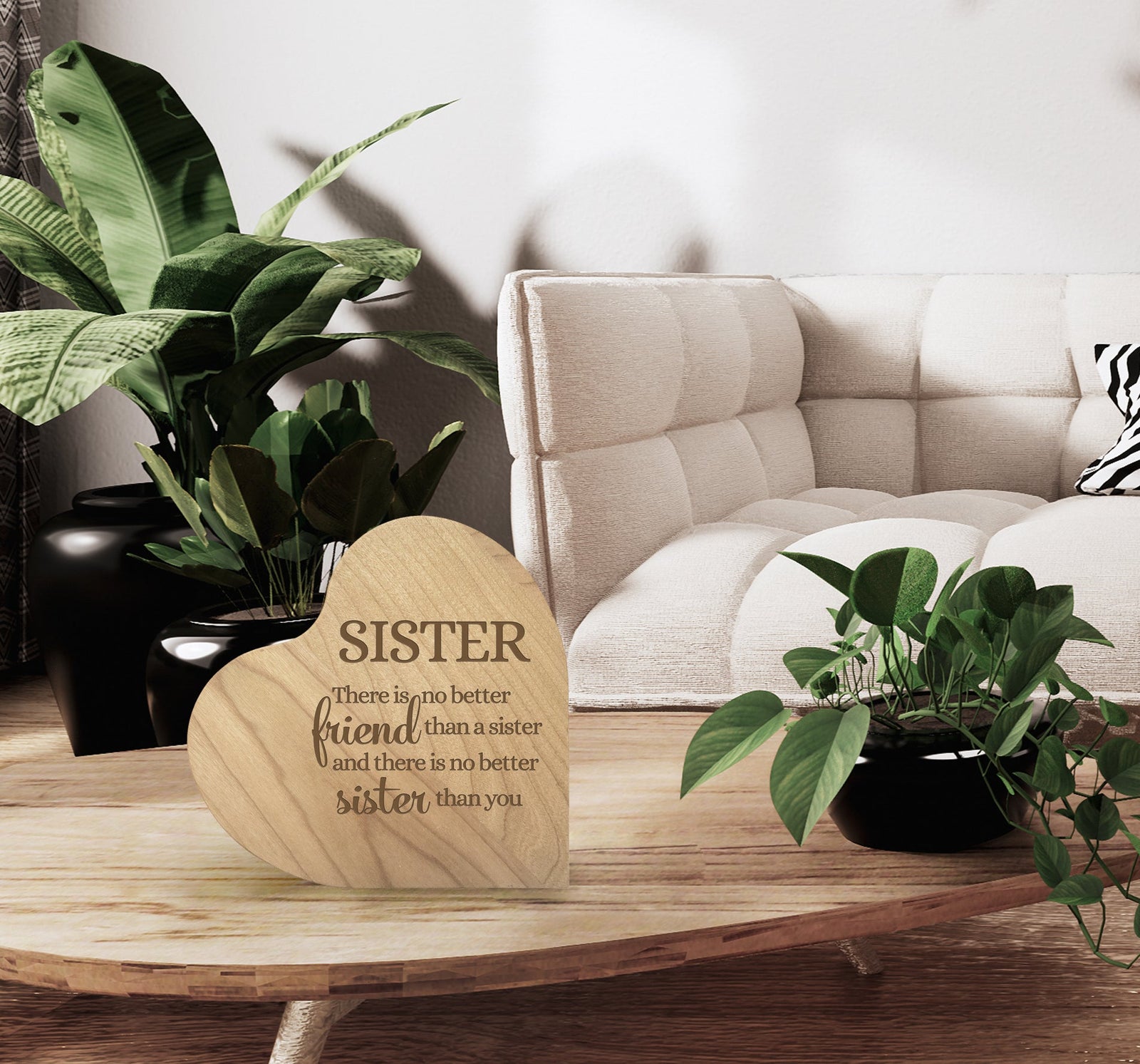 Engraved Wooden Heart Block 5” x 5.75” x 0.75”- Sister - LifeSong Milestones