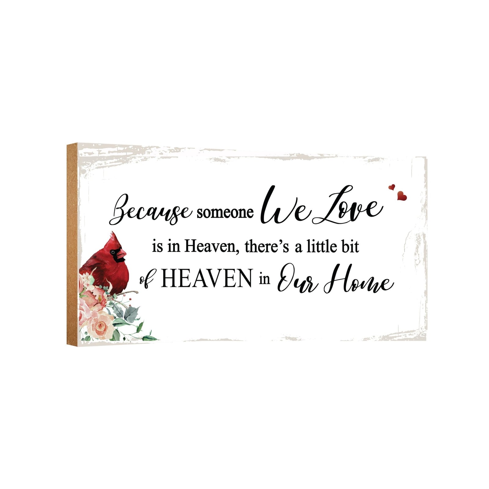 A wooden memorial wall plaque featuring a cardinal, a symbol of remembrance and love.