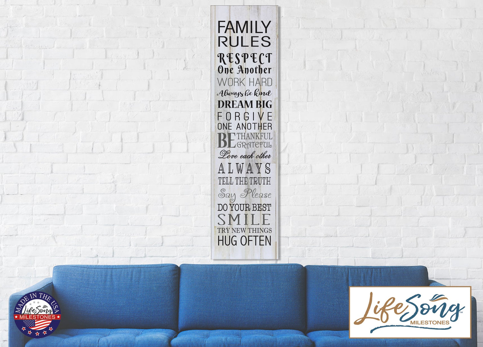 Family Rules Decorative Wooden Wall Art Sign - LifeSong Milestones