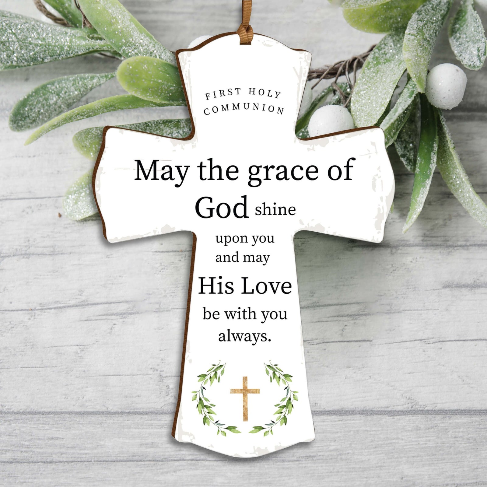First Holy Communion Wooden Hanging Mini Cross - May The Grace - LifeSong Milestones