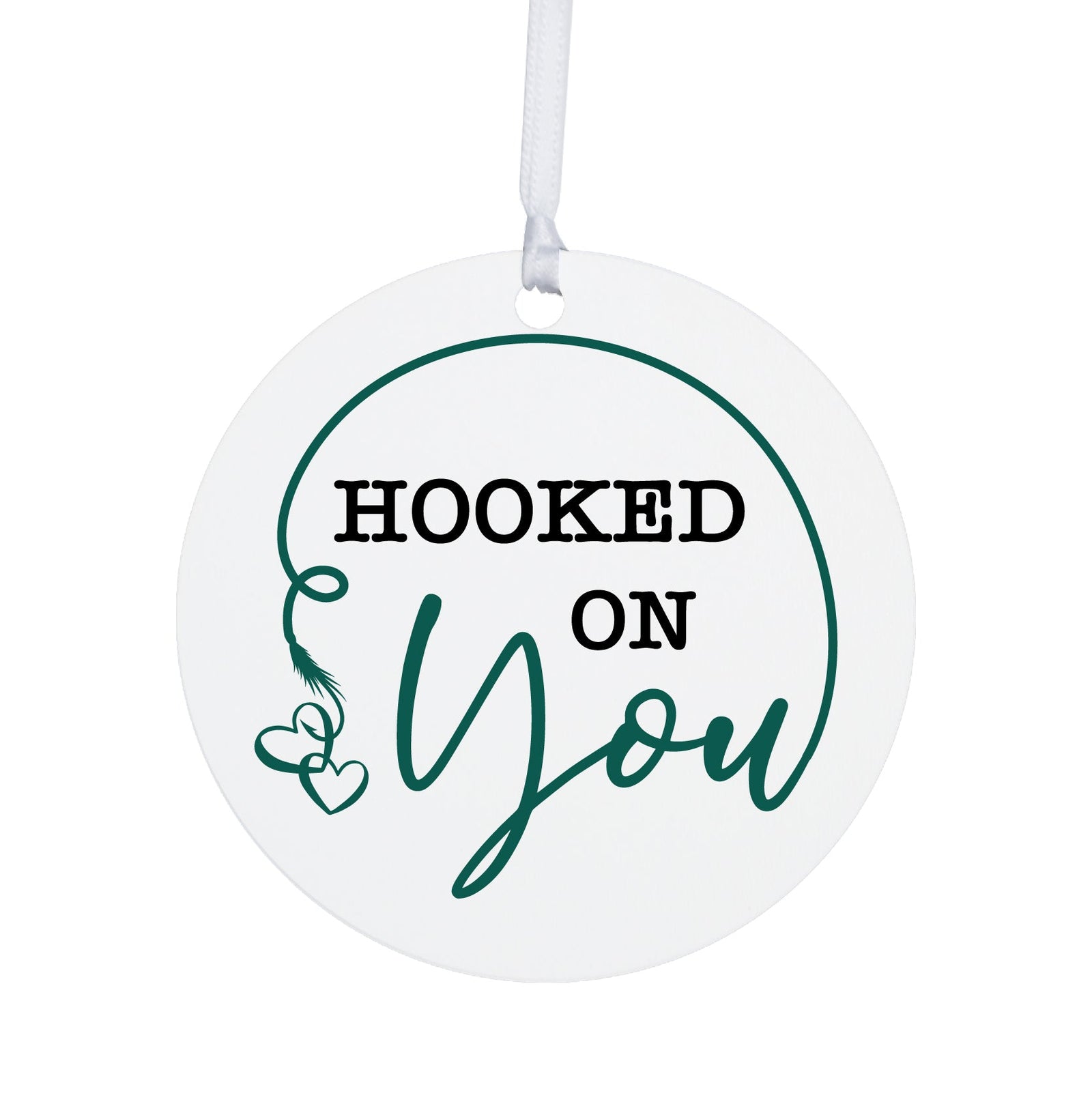 Fishing Dad White Ornament With Inspirational Message Gift Ideas - Hooked On You - LifeSong Milestones