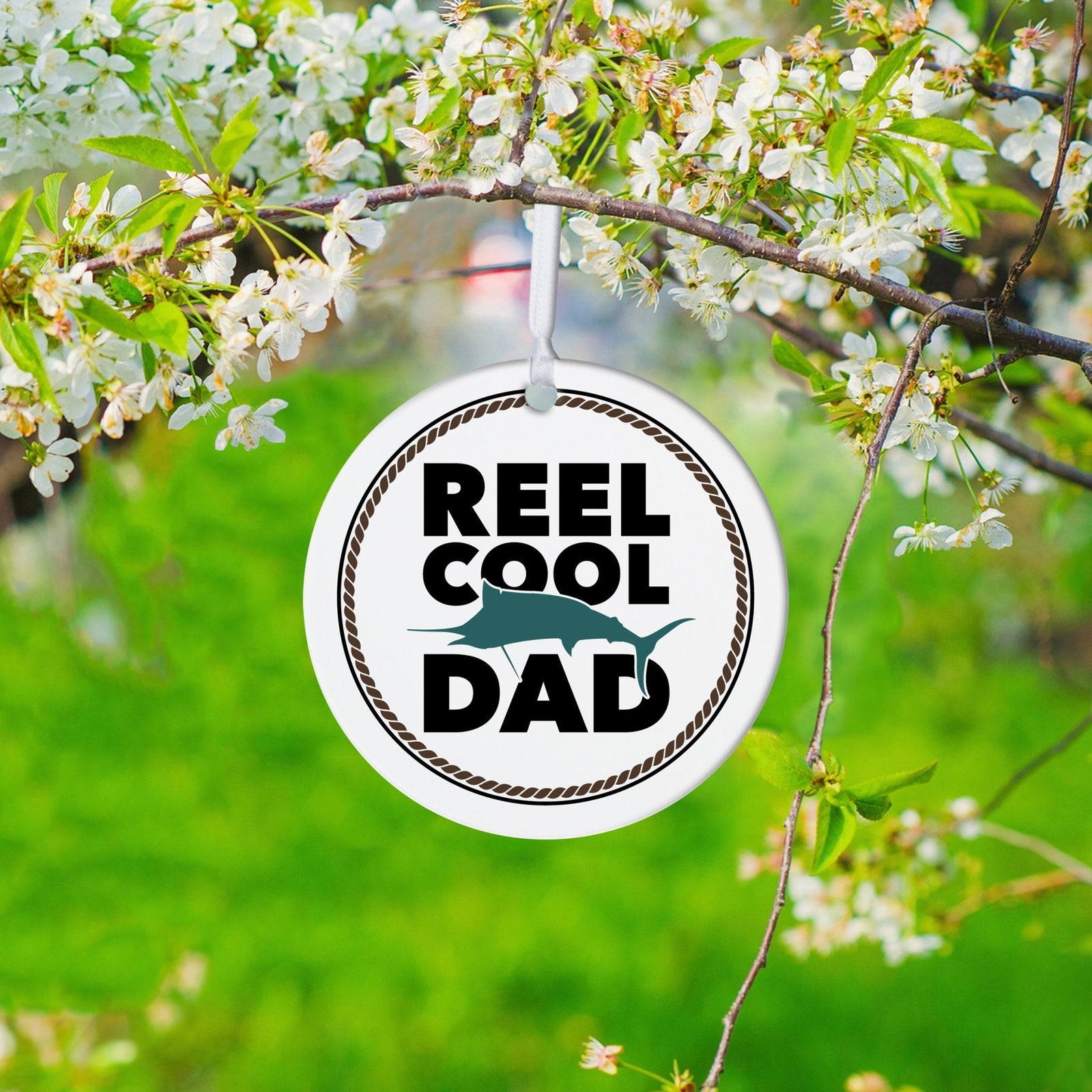Fishing Dad White Ornament With Inspirational Message Gift Ideas - Reel Cool Dad - LifeSong Milestones