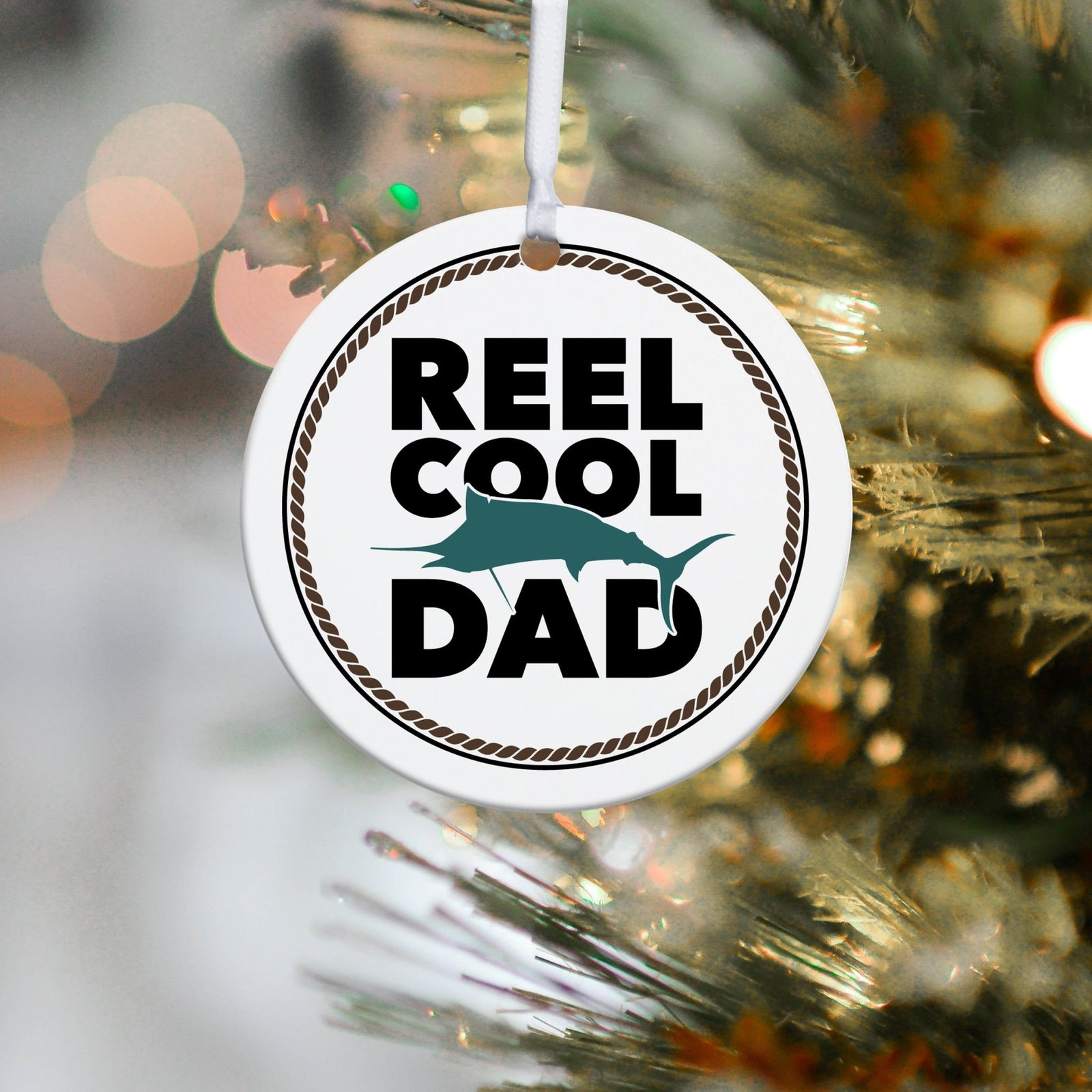 Fishing Dad White Ornament With Inspirational Message Gift Ideas - Reel Cool Dad - LifeSong Milestones