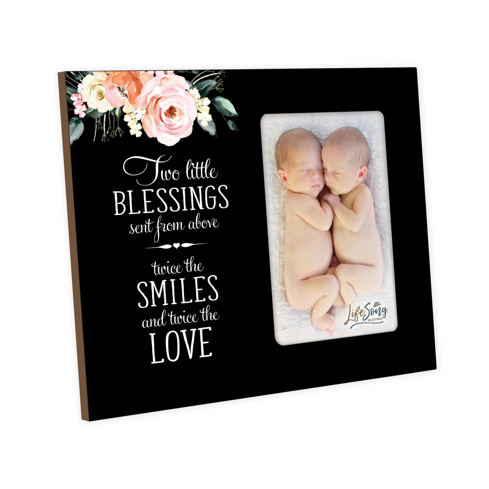 Floral Newborn Baby Twins Announcement Wooden Wall And Tabletop Photo Frame For New Parents Gift Ideas - LifeSong Milestones