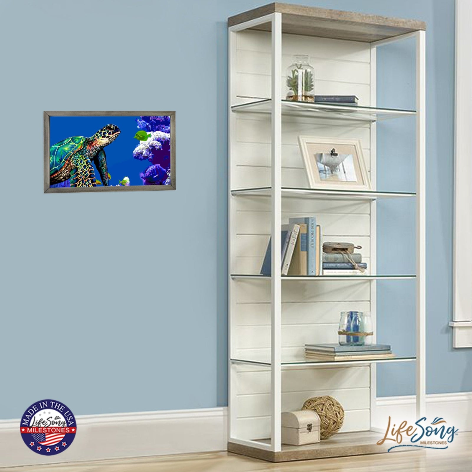 Framed Shadow Box with Sea Turtle Art for Modern Wall Decor 12x18in - LifeSong Milestones