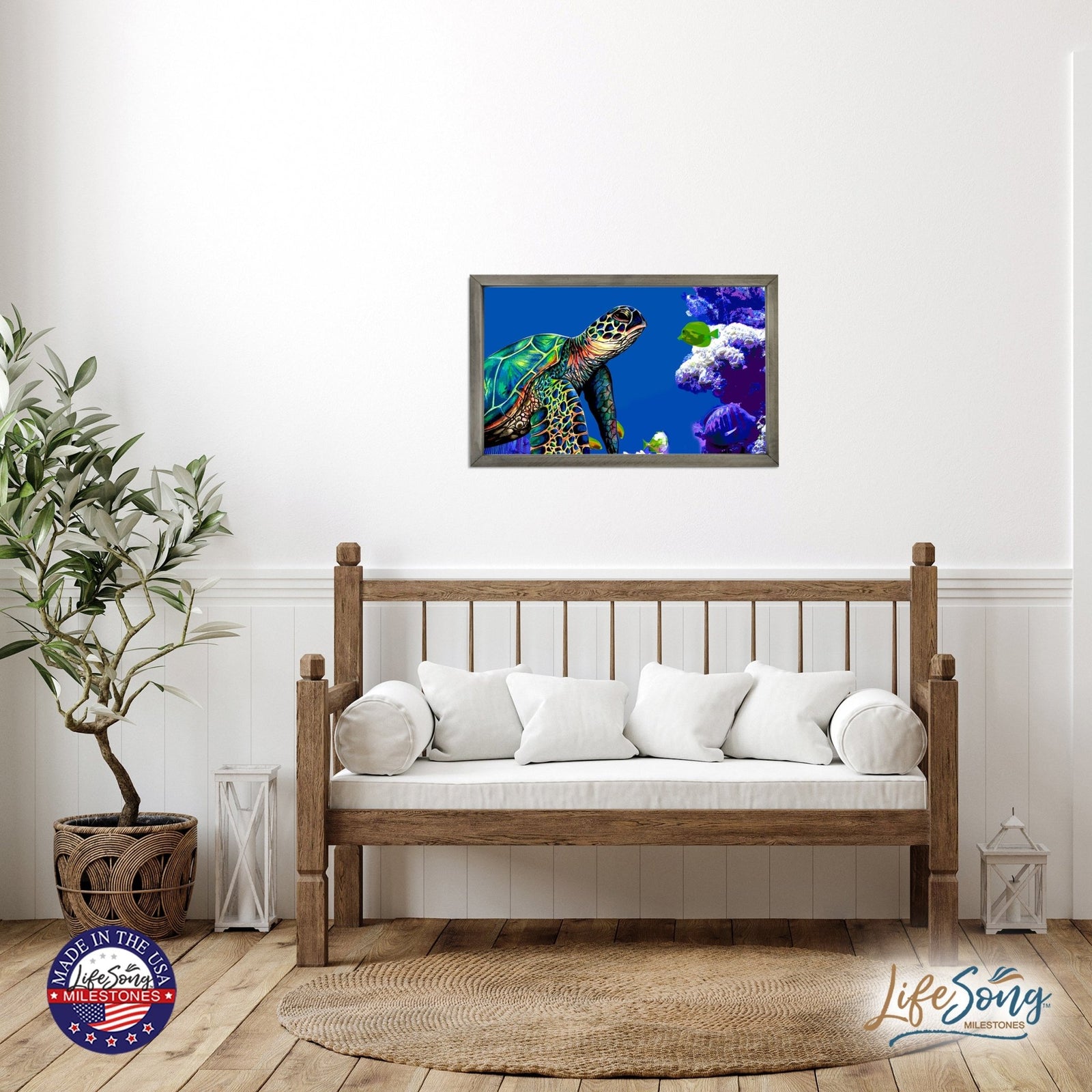 Framed Shadow Box with Sea Turtle Art for Modern Wall Decor 12x18in - LifeSong Milestones