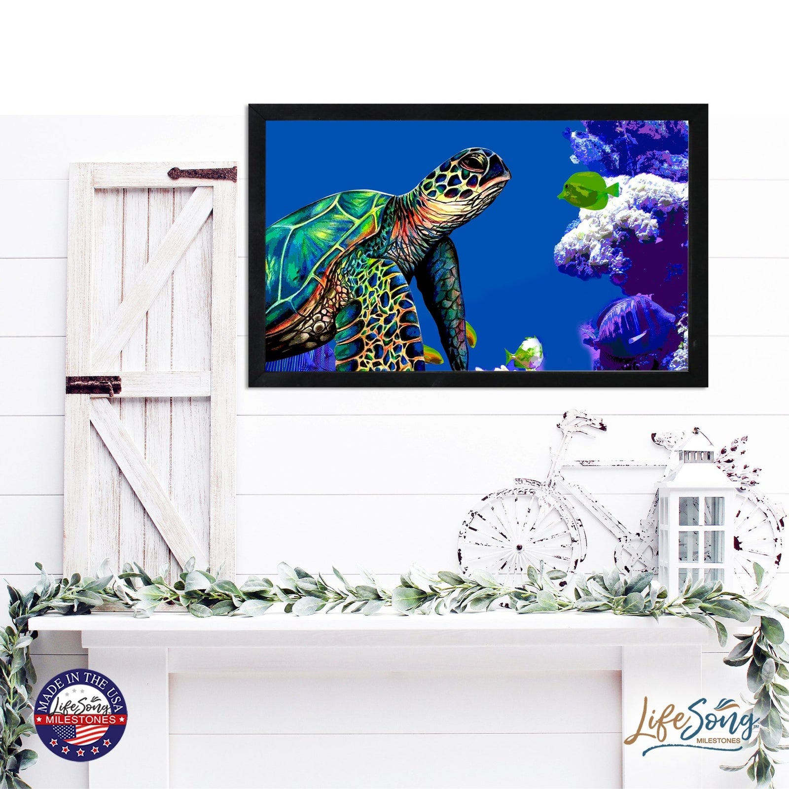 Framed Shadow Box with Sea Turtle Art for Modern Wall Decor 12x18in - LifeSong Milestones