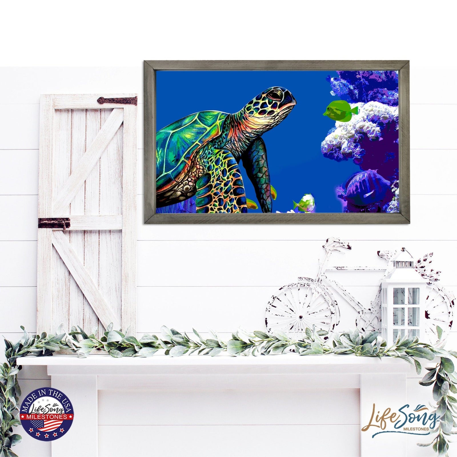 Framed Shadow Box with Sea Turtle Art for Modern Wall Decor 12x18in - LifeSong Milestones