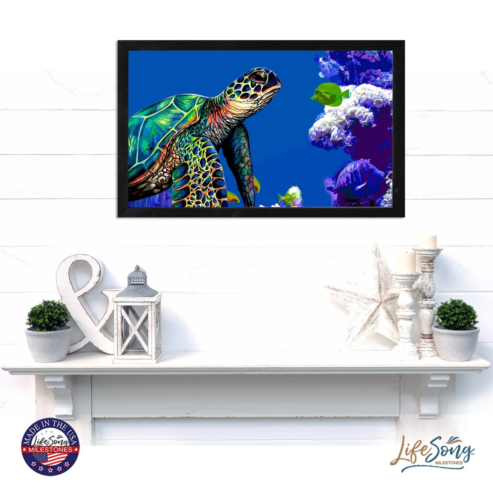 Framed Shadow Box with Sea Turtle Art for Modern Wall Decor 12x18in - LifeSong Milestones