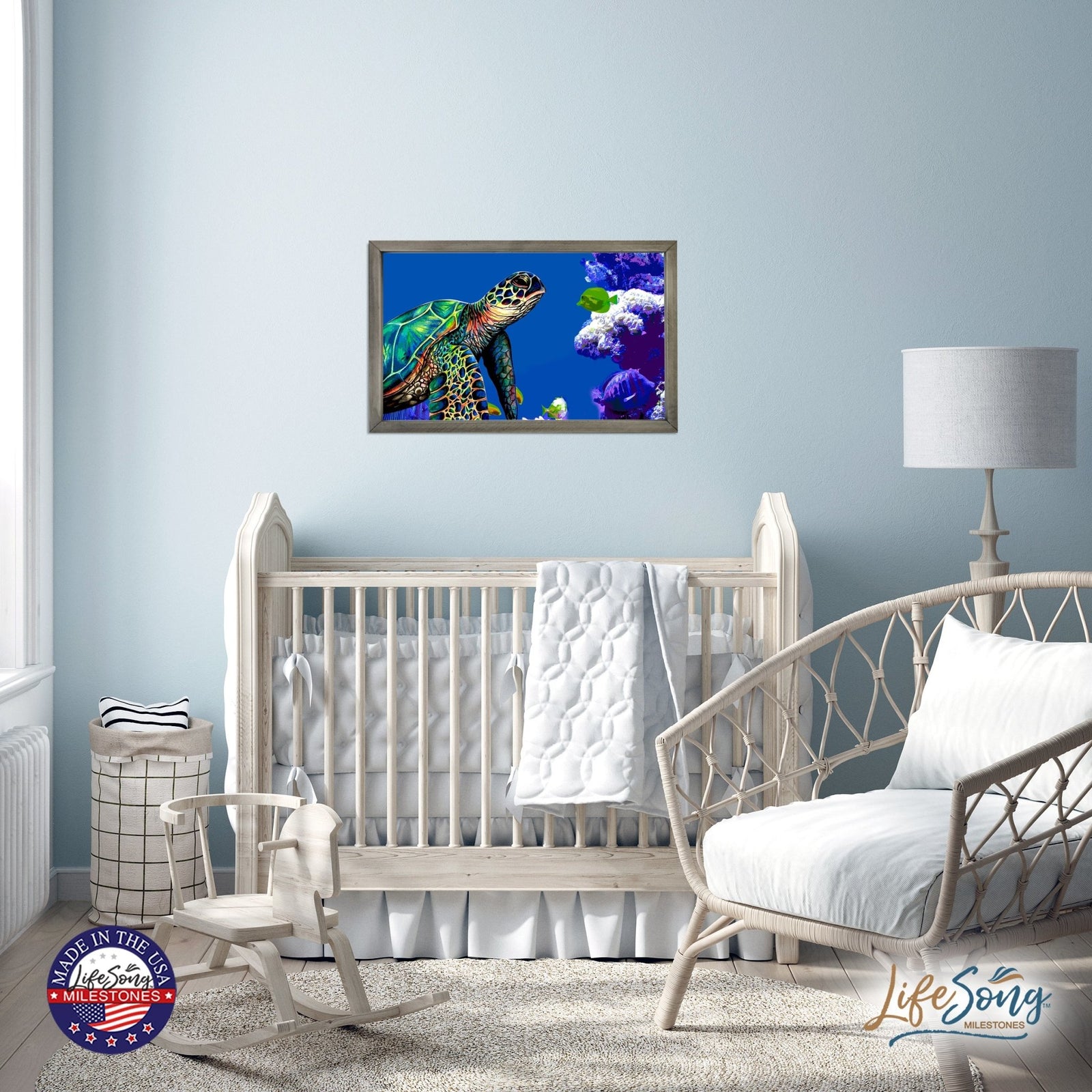 Framed Shadow Box with Sea Turtle Art for Modern Wall Decor 12x18in - LifeSong Milestones