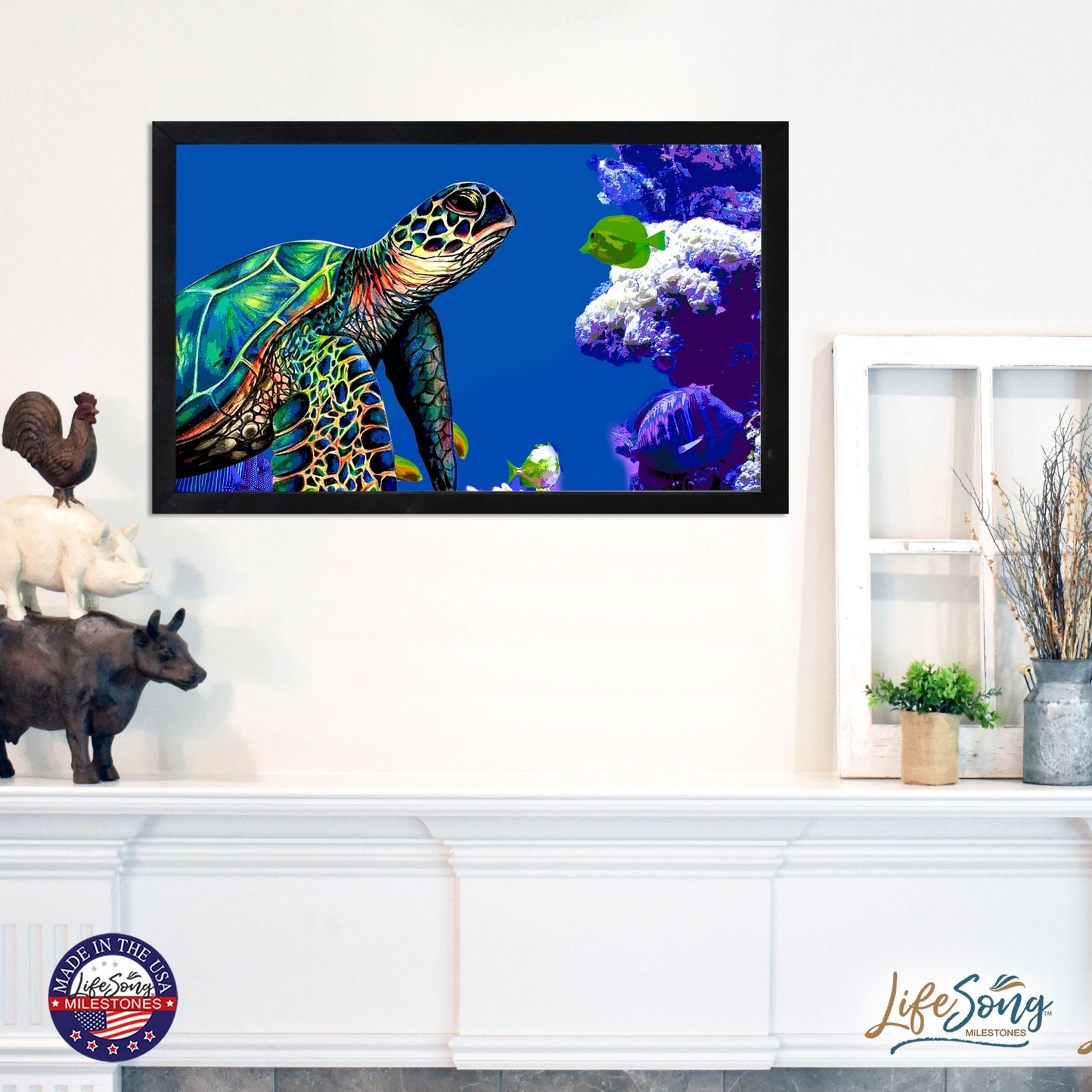 Framed Shadow Box with Sea Turtle Art for Modern Wall Decor 12x18in - LifeSong Milestones
