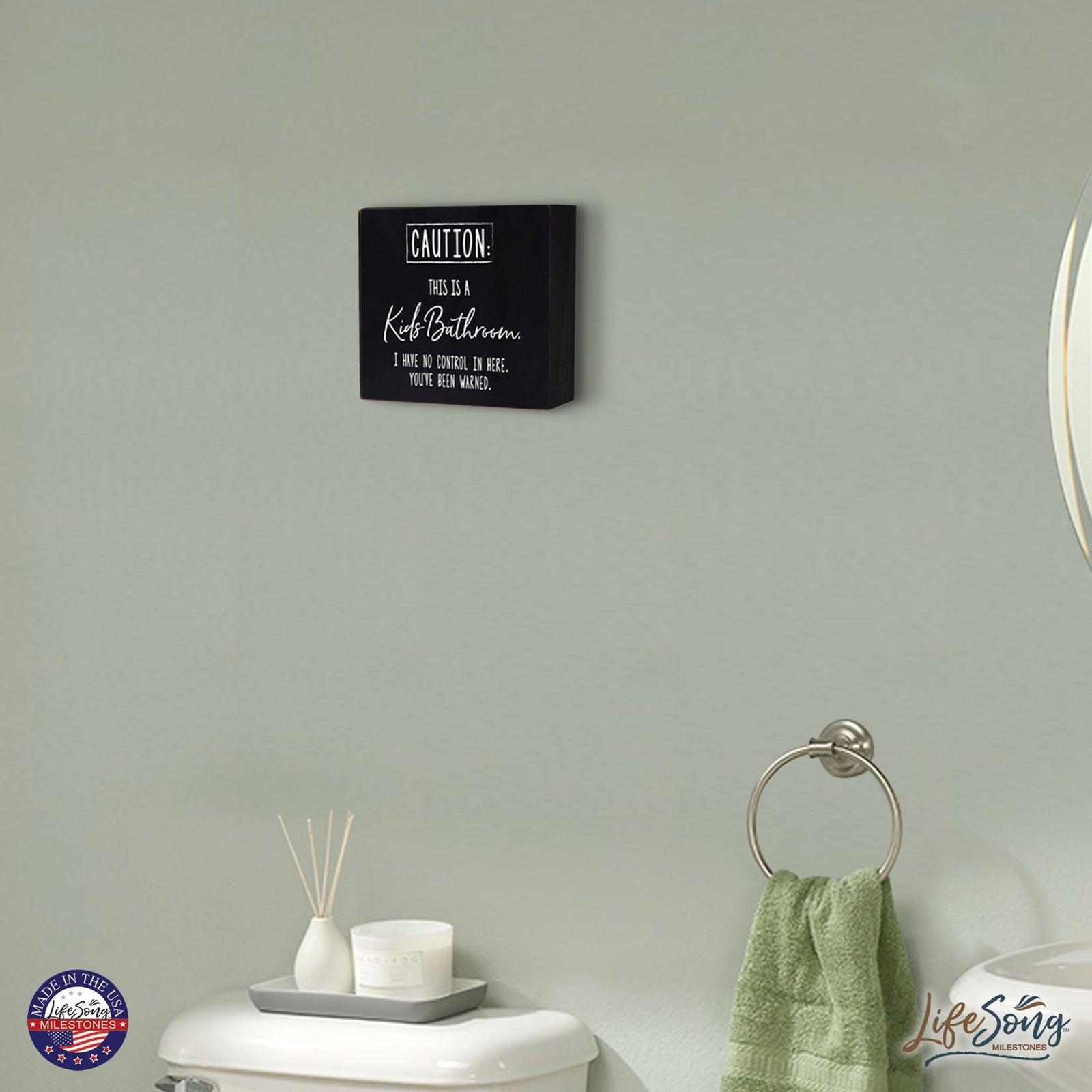 Funny Bathroom Decor 10x10 Shadow Box Caution Kids Bathroom - LifeSong Milestones