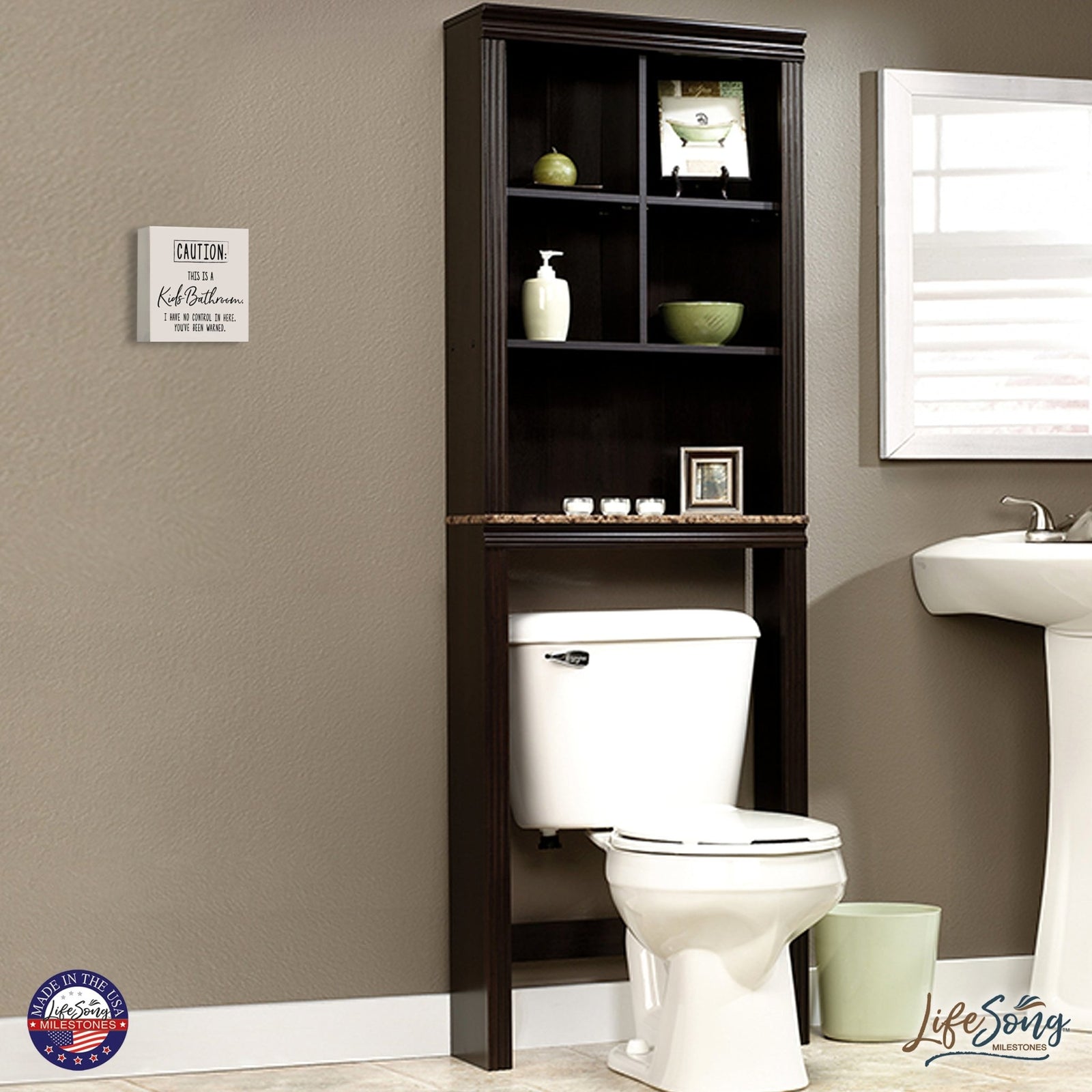 Funny Bathroom Decor 6x6 Shadow Box Caution Kids Bathroom - LifeSong Milestones