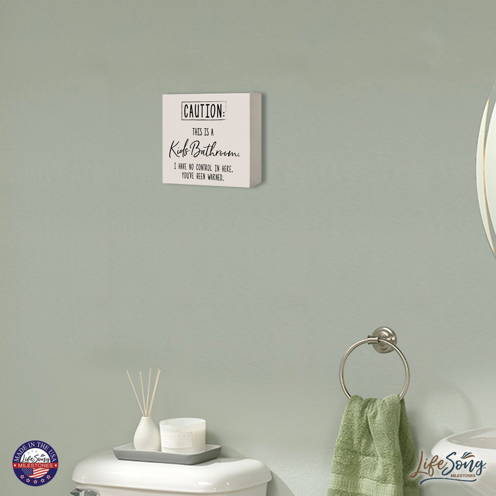 Funny Bathroom Decor 6x6 Shadow Box Caution Kids Bathroom - LifeSong Milestones