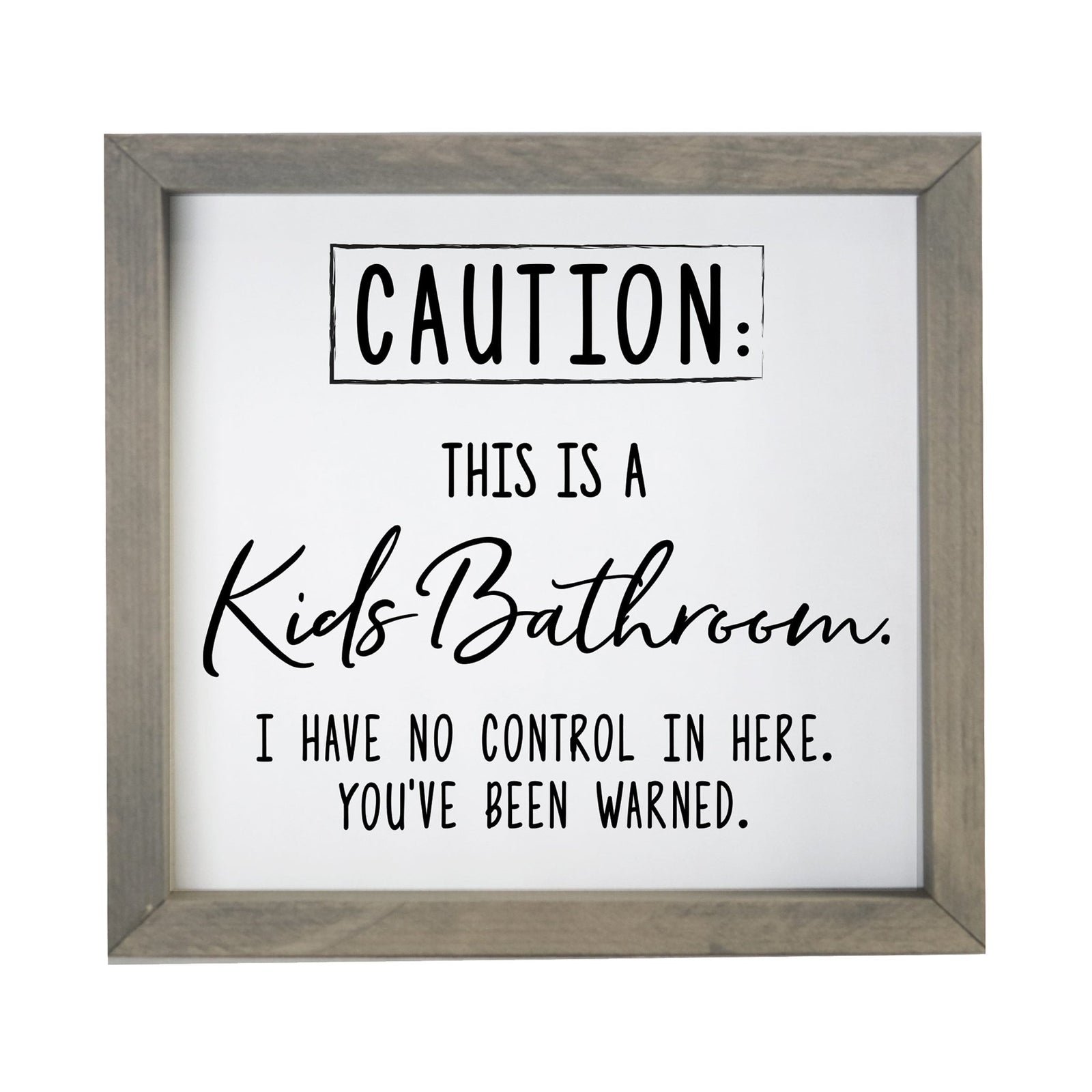 Funny Bathroom Decor Framed Shadow Box 11.5x11.5 (Caution Kids Bathroom) - LifeSong Milestones