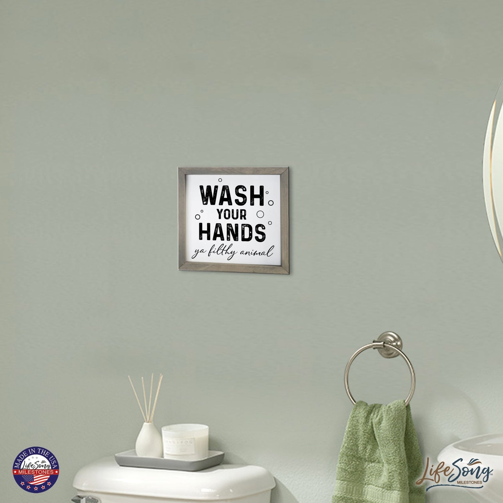 Funny Bathroom Decor Framed Shadow Box 11.5x11.5 (Wash Your Hands Filthy) - LifeSong Milestones