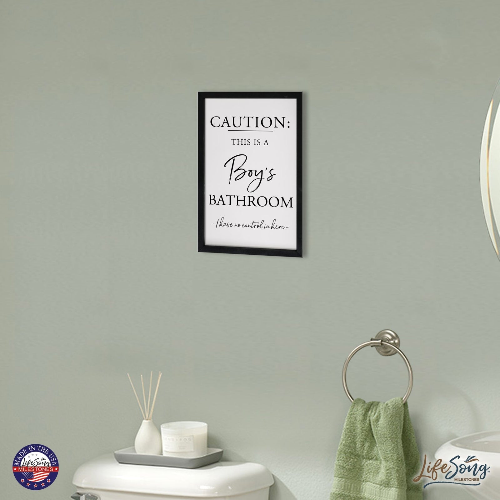 Funny Bathroom Decor Framed Shadow Box 7x10in (Caution Boys Bathroom) - LifeSong Milestones